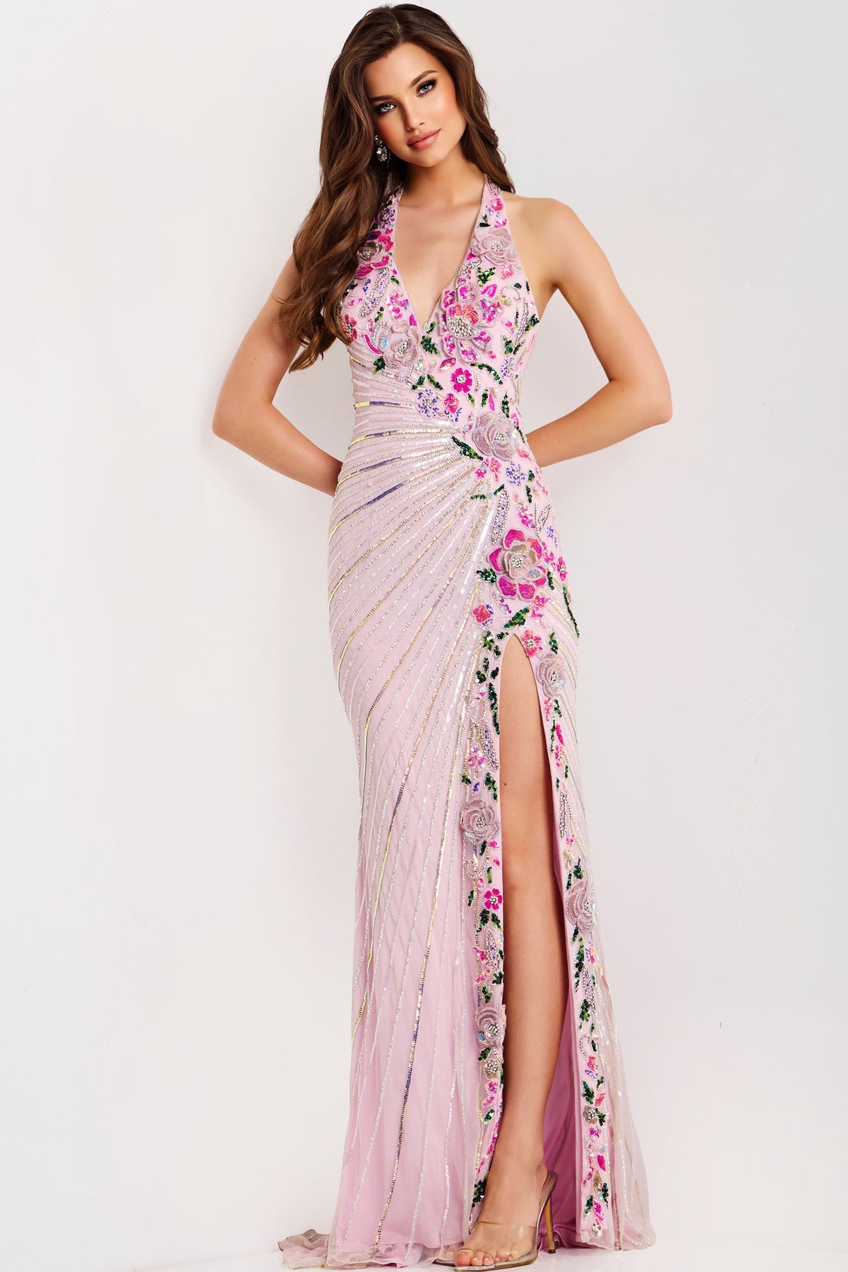 Jovani 49254 - Halter Open Back Sequin Prom Dress Prom Dresses In Pink