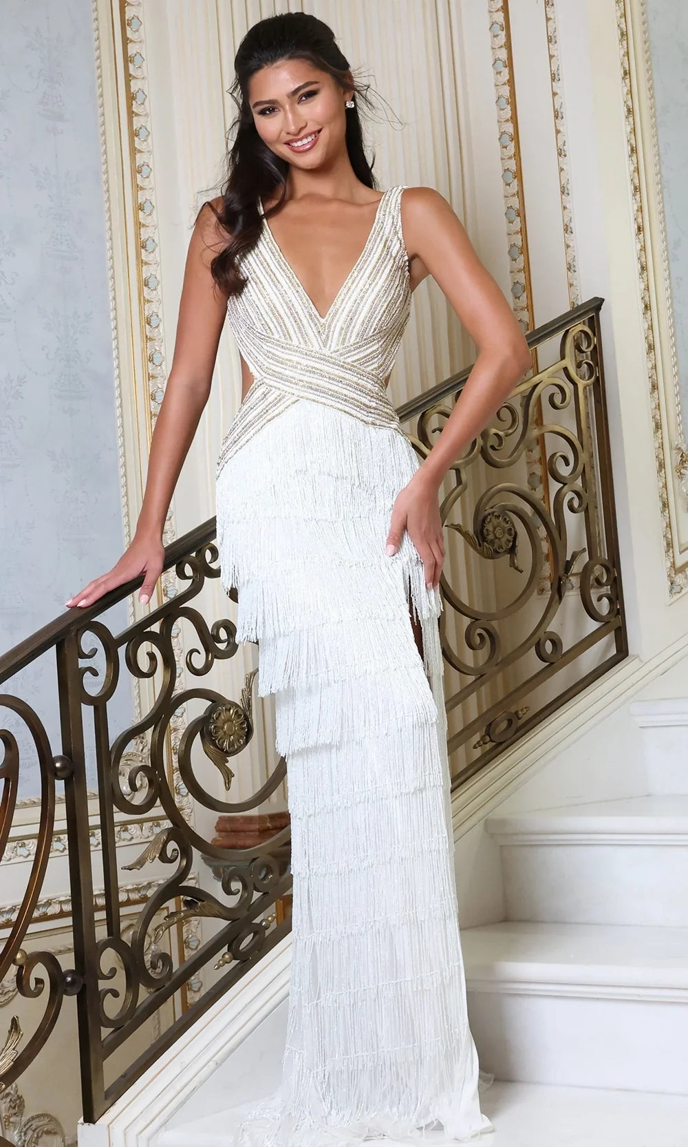 Jovani 49269 - Sleeveless Prom Gown with Fringe Detail