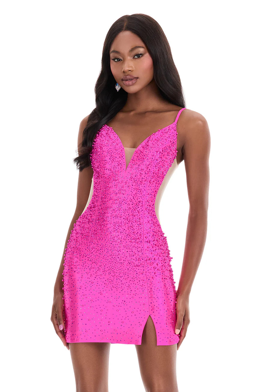 Ashley Lauren 4926 - Spaghetti Strap Embellished Short Dress
