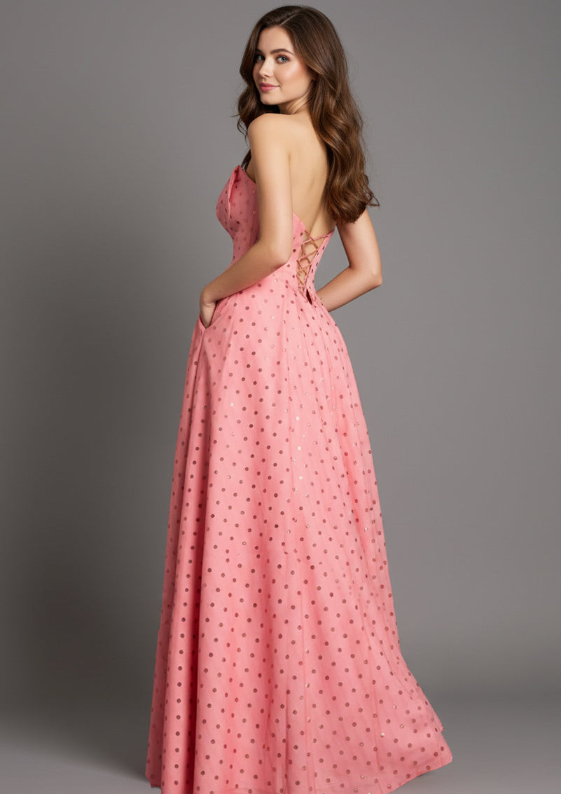Jovani 49340 - Bow Neckline Polka Dot Prom Gown Prom Dresses in In Pink