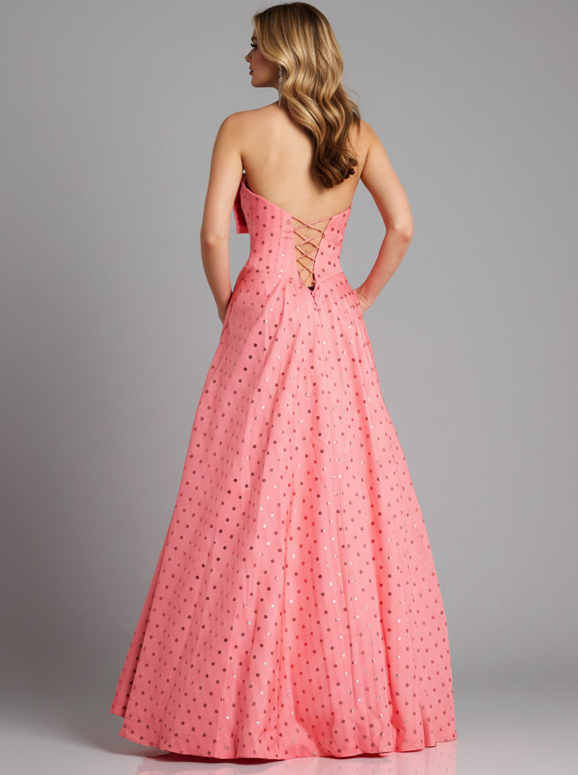 Jovani 49340 - Bow Neckline Polka Dot Prom Gown Prom Dresses in In Pink