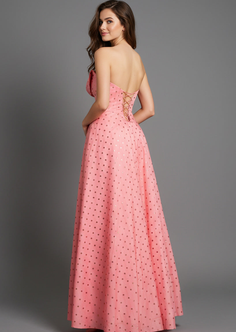 Jovani 49340 - Bow Neckline Polka Dot Prom Gown Prom Dresses in In Pink