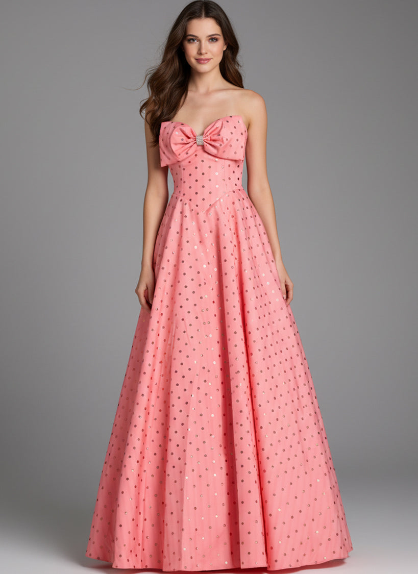Jovani 49340 - Bow Neckline Polka Dot Prom Gown Prom Dresses in In Pink