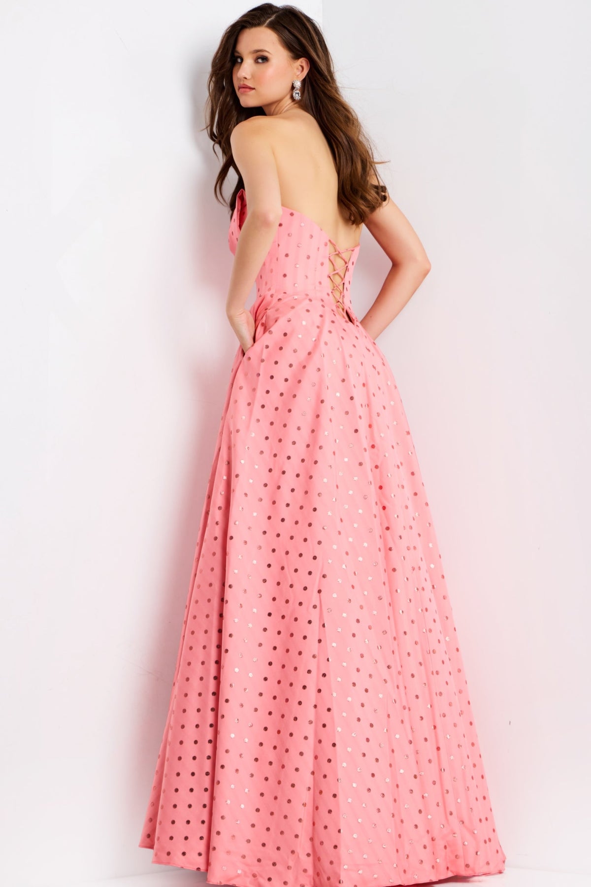 Jovani 49340 - Bow Neckline Polka Dot Prom Gown Prom Dresses in In Pink