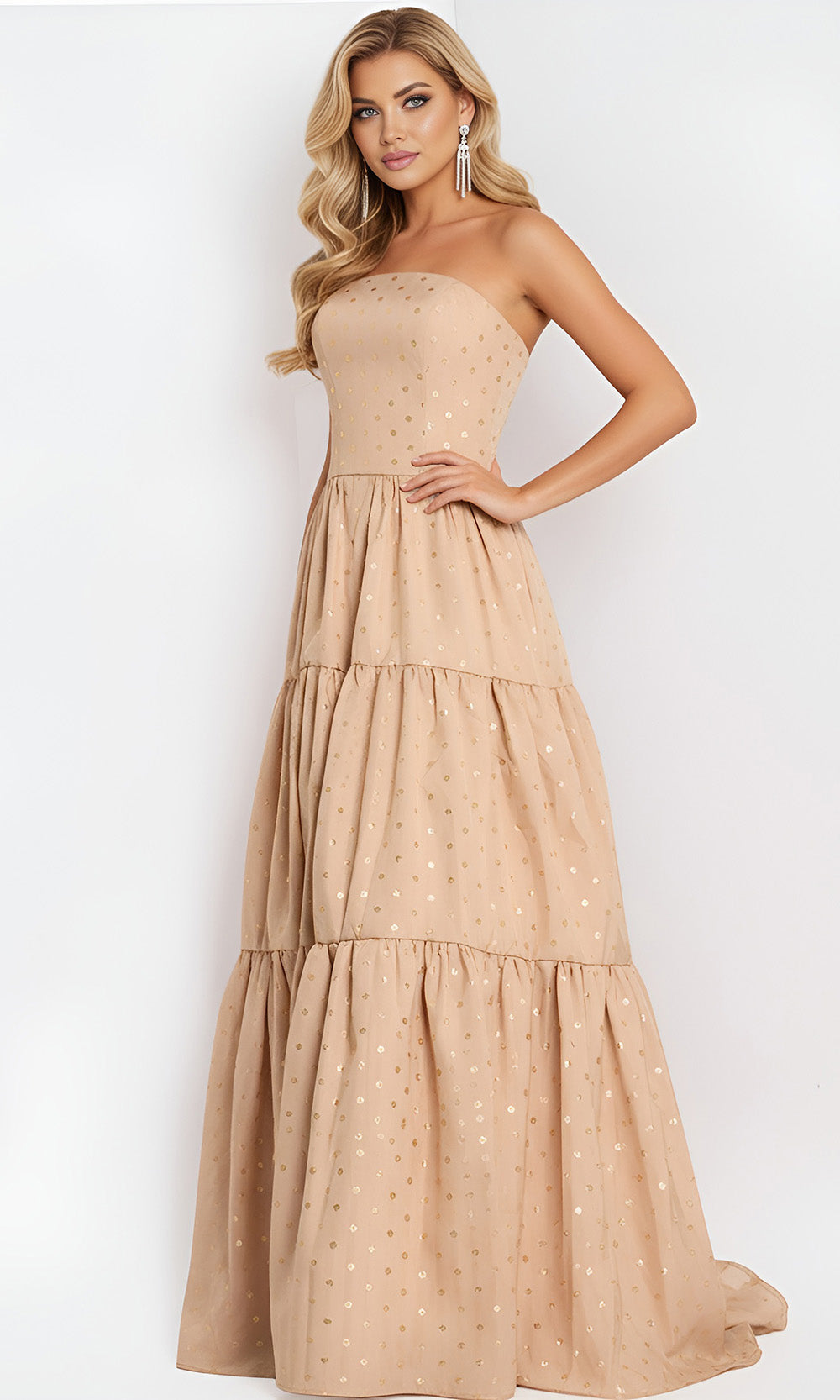 Jovani 49341 - Tiered A-Line Dress with Polka Dot Detail