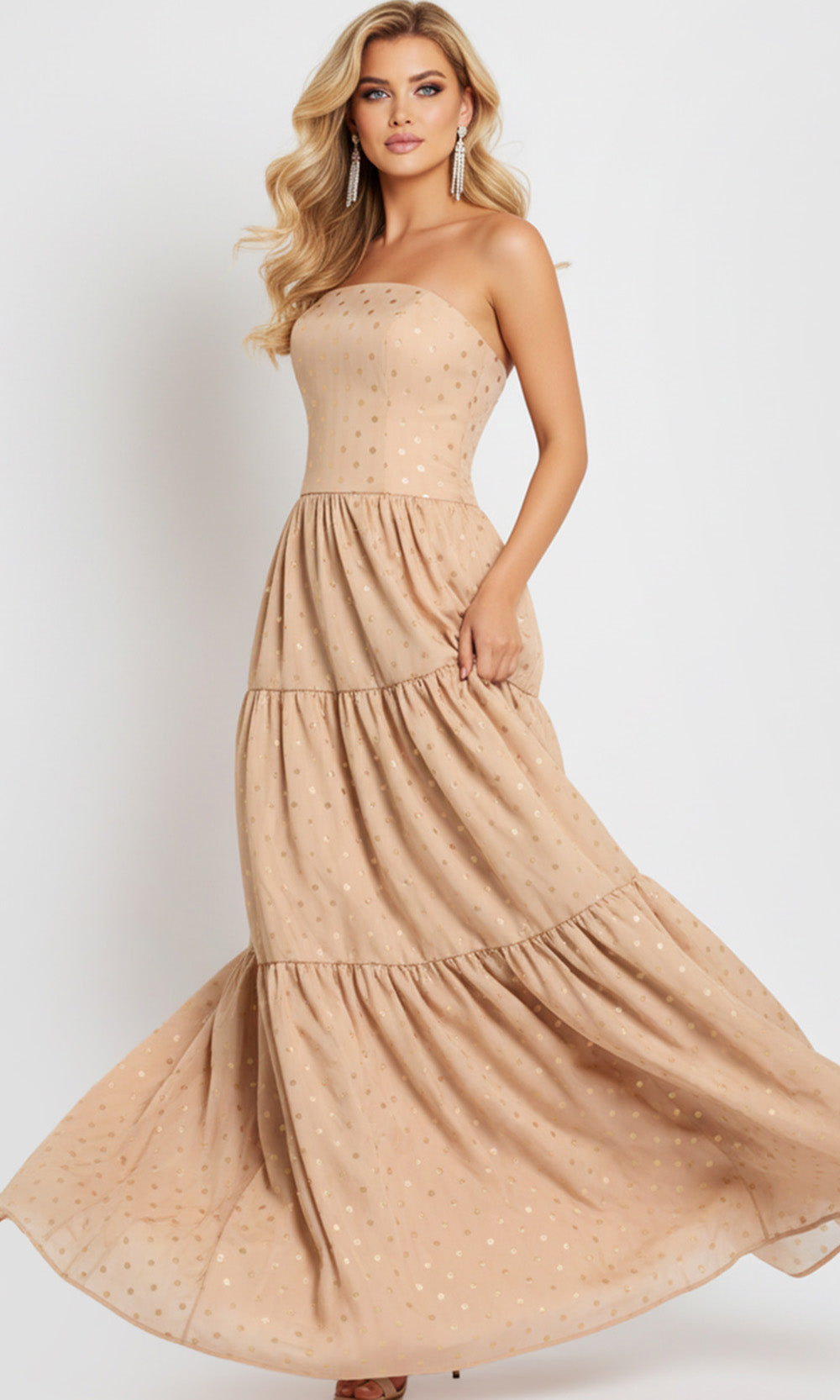 Jovani 49341 - Tiered A-Line Dress with Polka Dot Detail