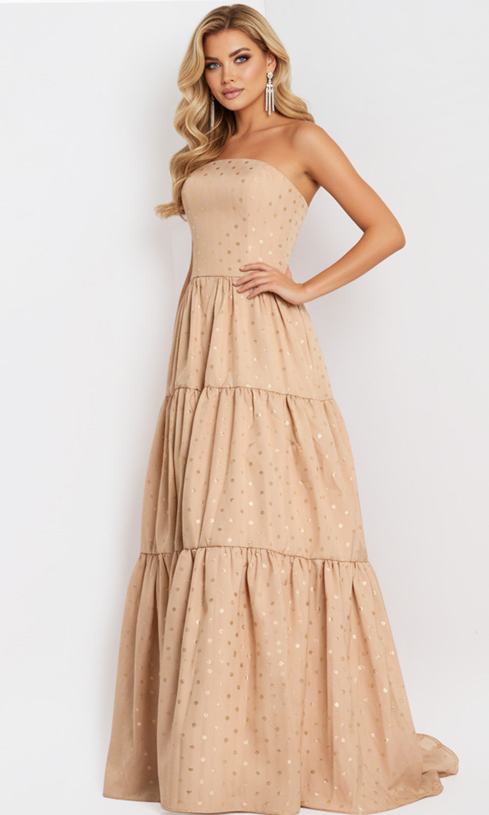 Jovani 49341 - Tiered A-Line Dress with Polka Dot Detail
