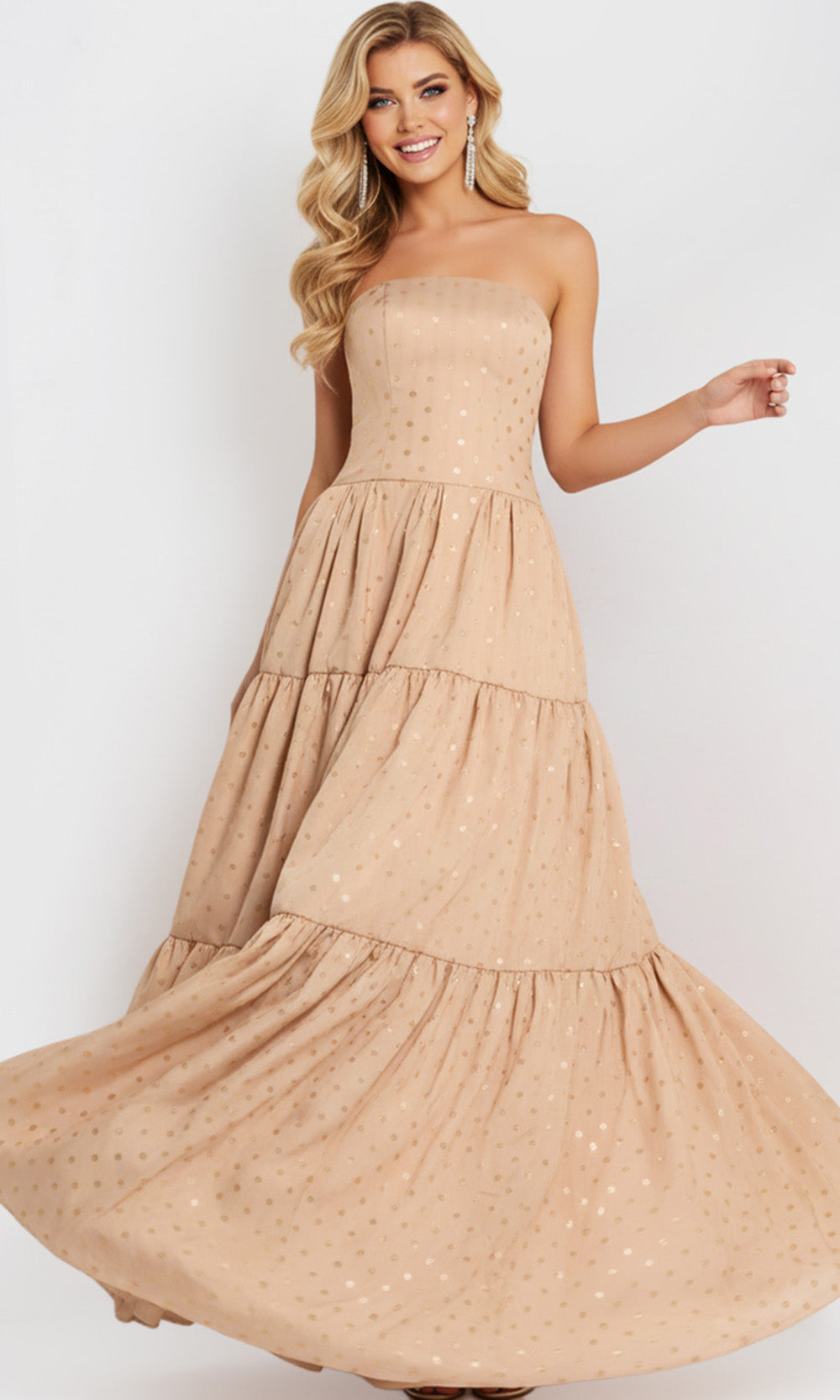 Jovani 49341 - Tiered A-Line Dress with Polka Dot Detail