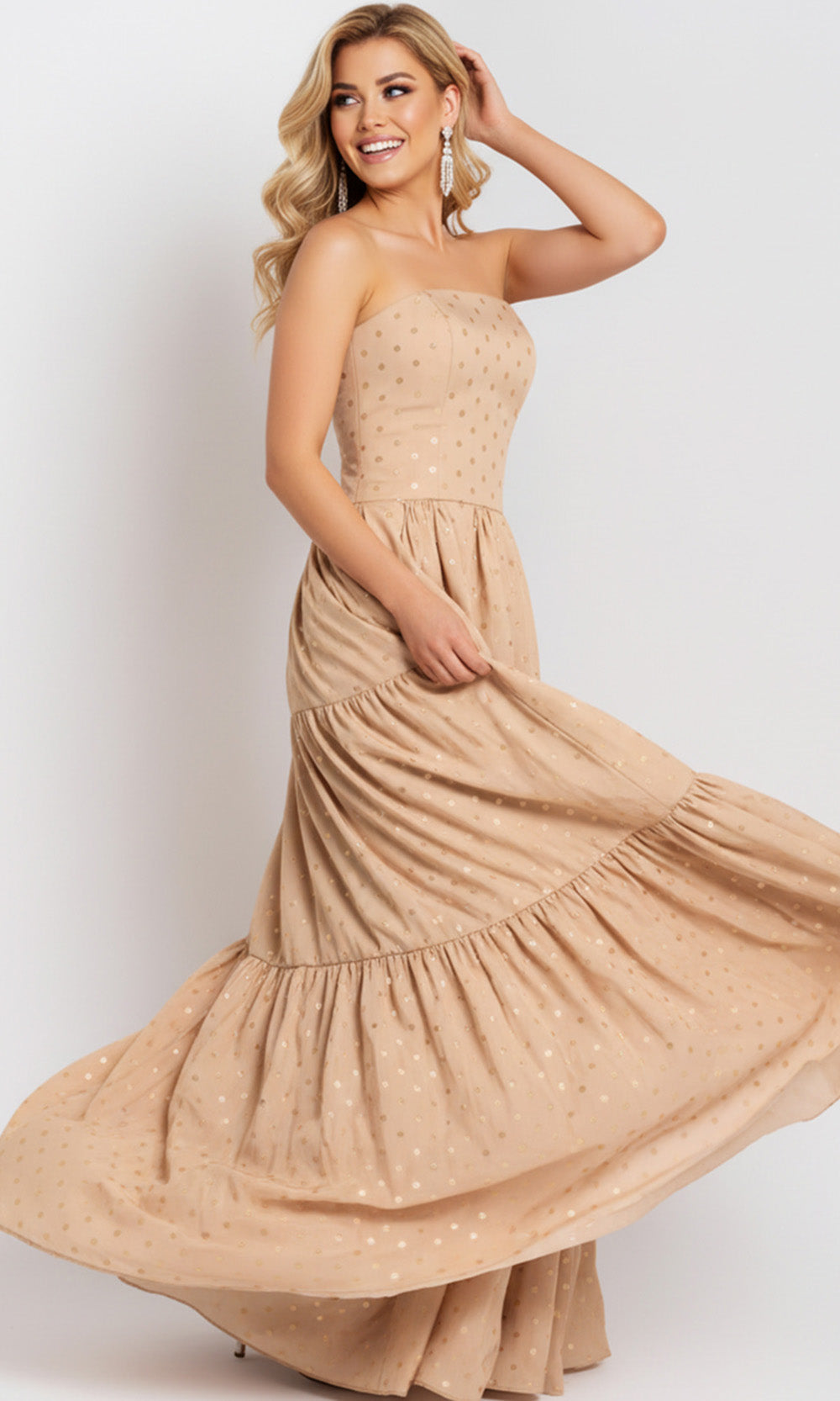 Jovani 49341 - Tiered A-Line Dress with Polka Dot Detail