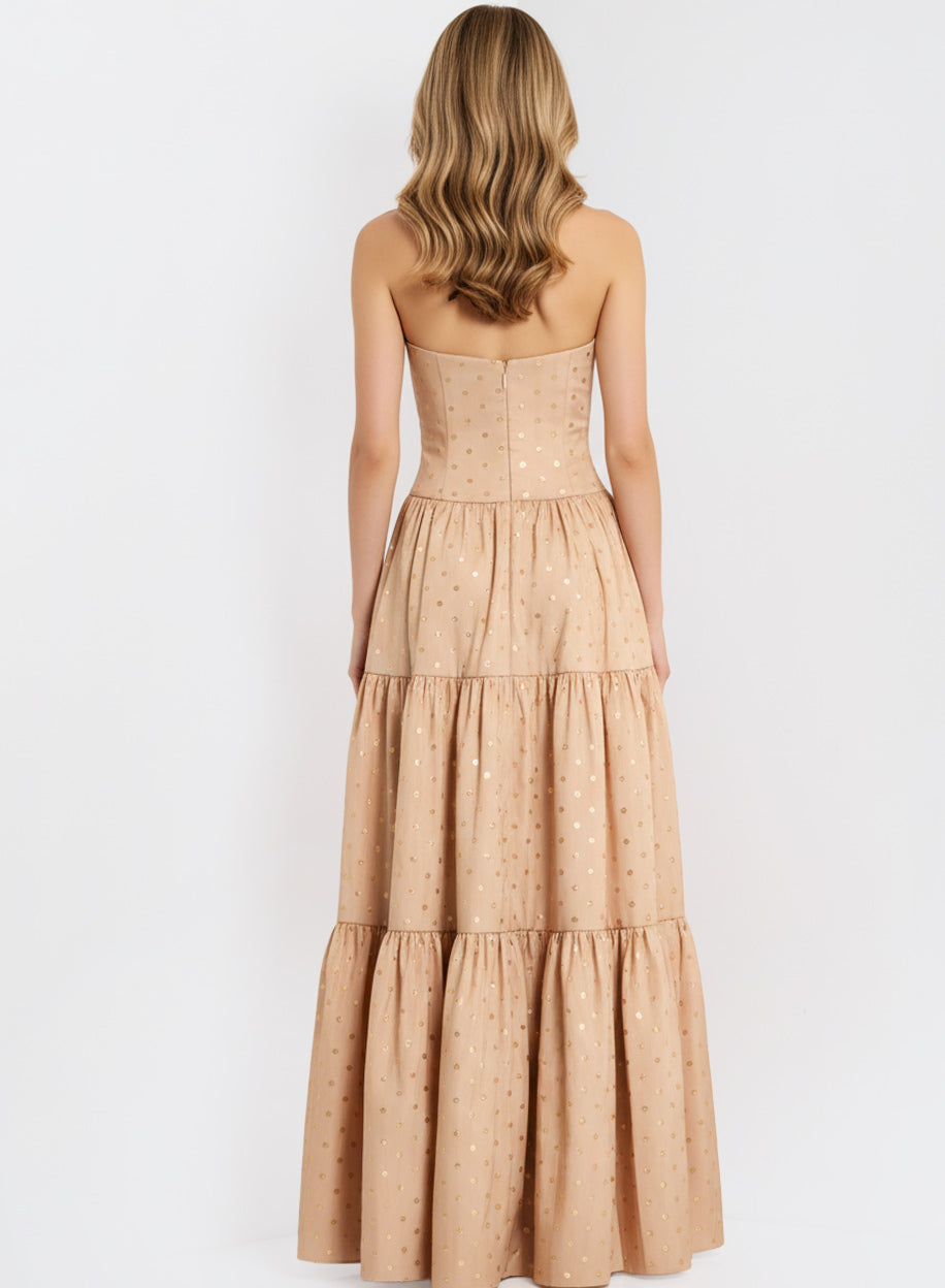 Jovani 49341 - Tiered A-Line Dress with Polka Dot Detail Prom Dresses In Gold