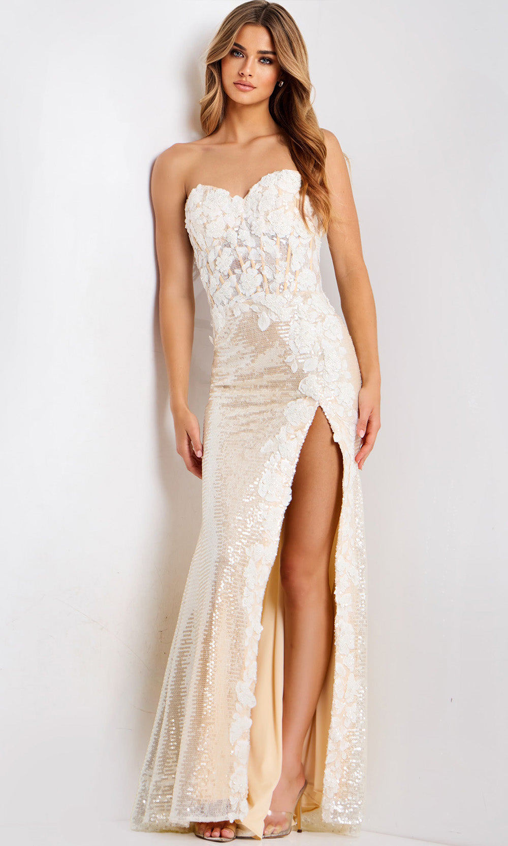 Jovani 49362 - Floral Embellished Long Sweetheart Gown Prom Dresses