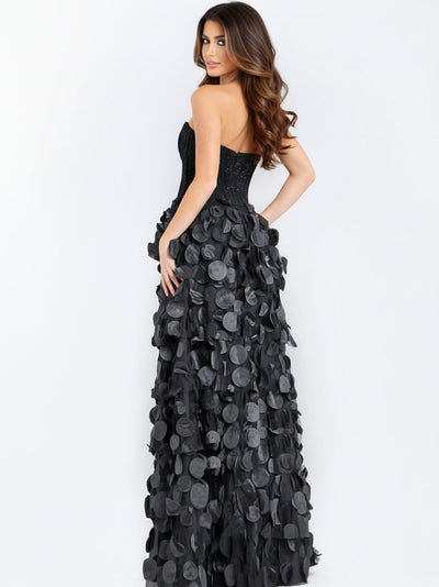 Jovani 49384 - Beaded Corset A-Line Dress with Petal Applique Prom Dresses In Black