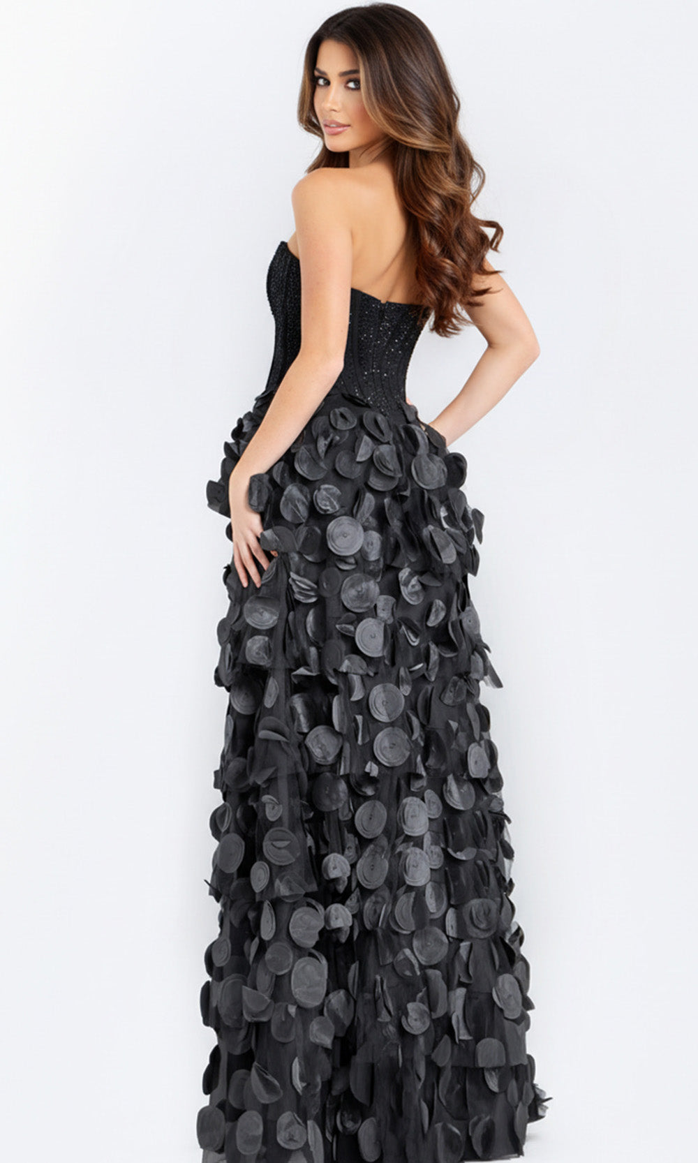 Jovani 49384 - Beaded Corset A-Line Dress with Petal Applique