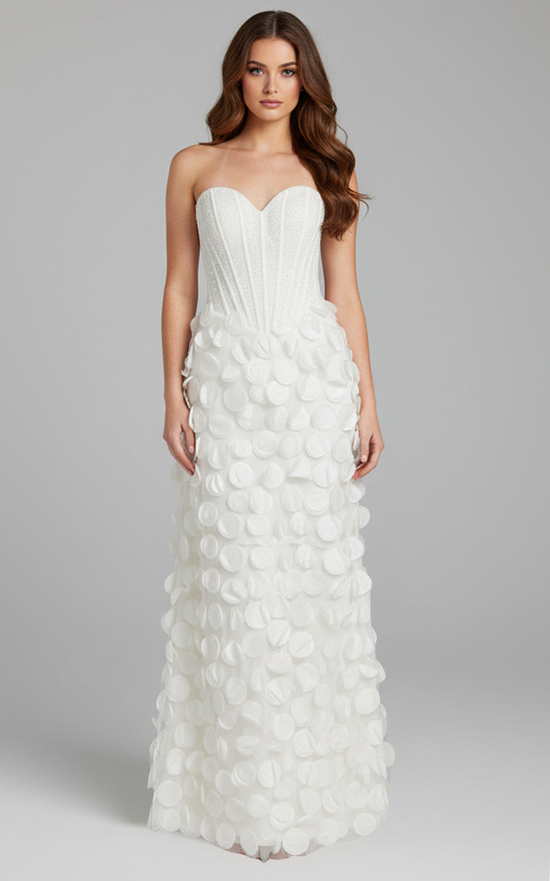 Jovani 49384 - Beaded Corset A-Line Dress with Petal Applique