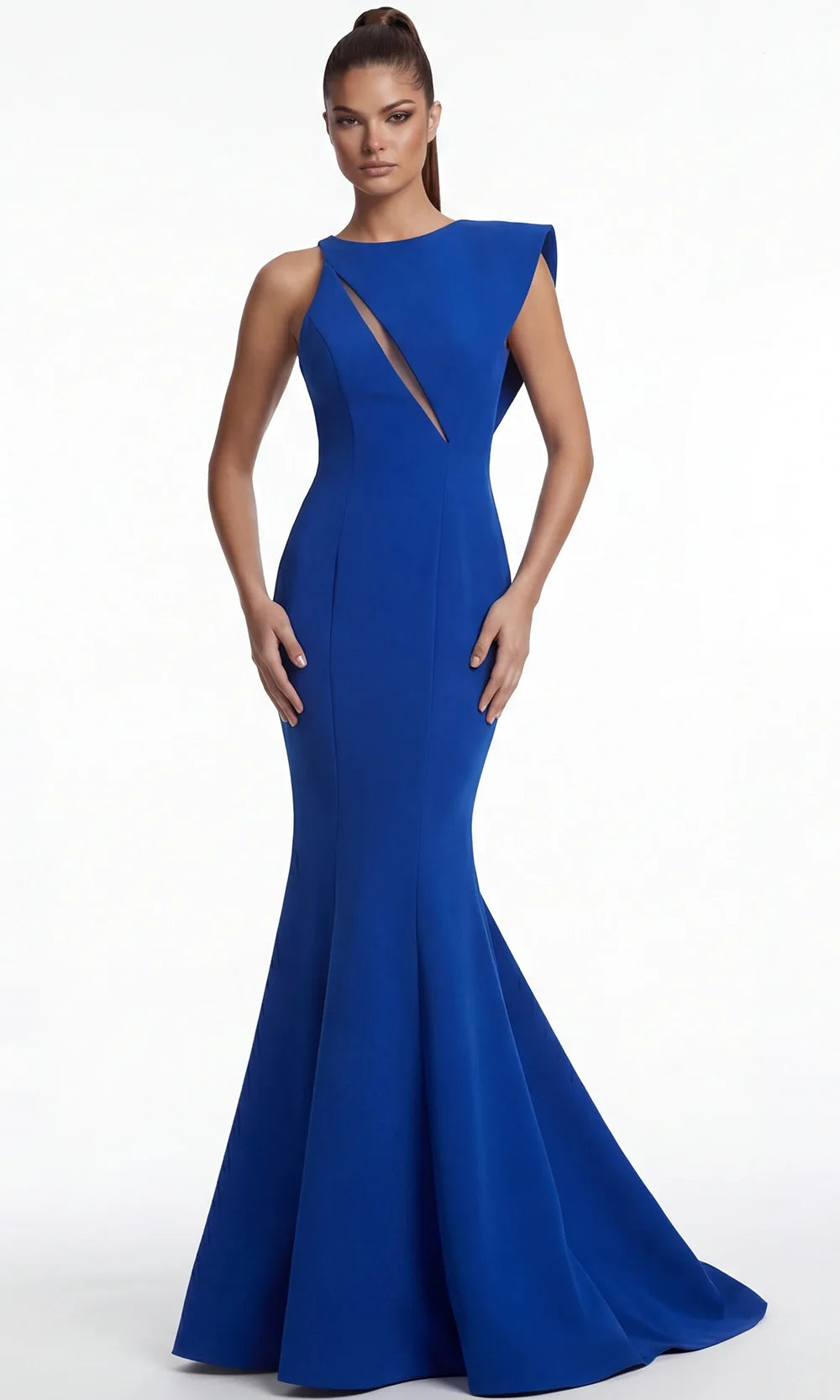 Jovani 49416 - Asymmetric Cutout Mermaid Scuba Gown Special Occasion Dress In Royal