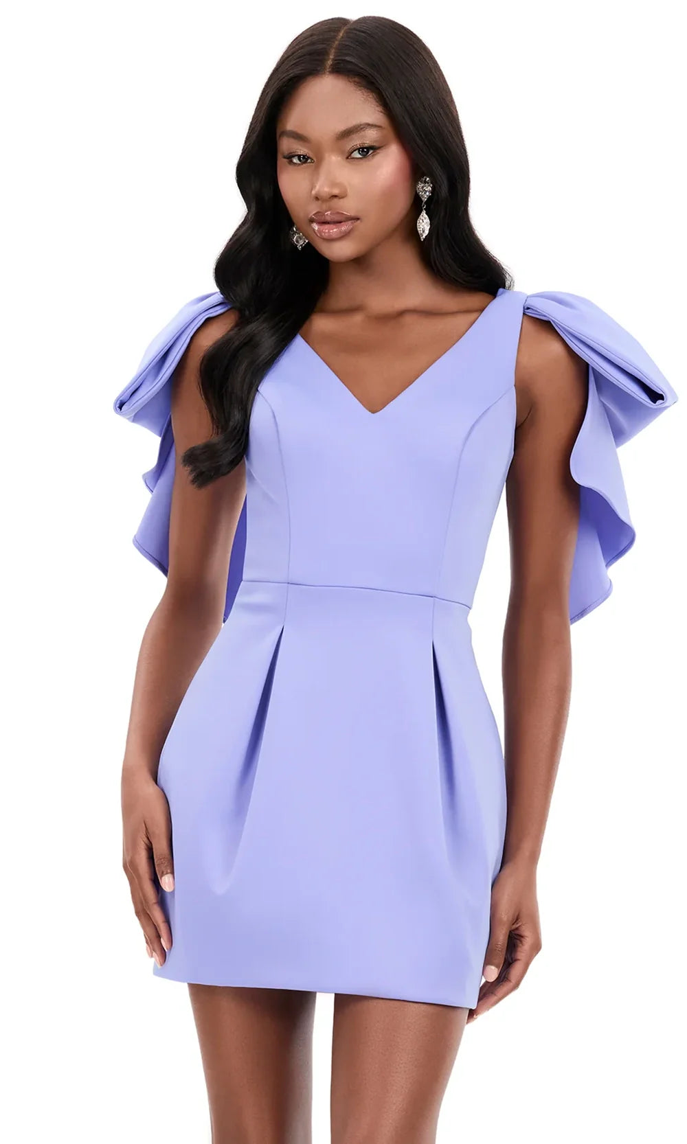 Ashley Lauren 4945 - Ruffle Sleeve Scuba Sheath Cocktail Dress Cocktail Dresses in Periwin kle