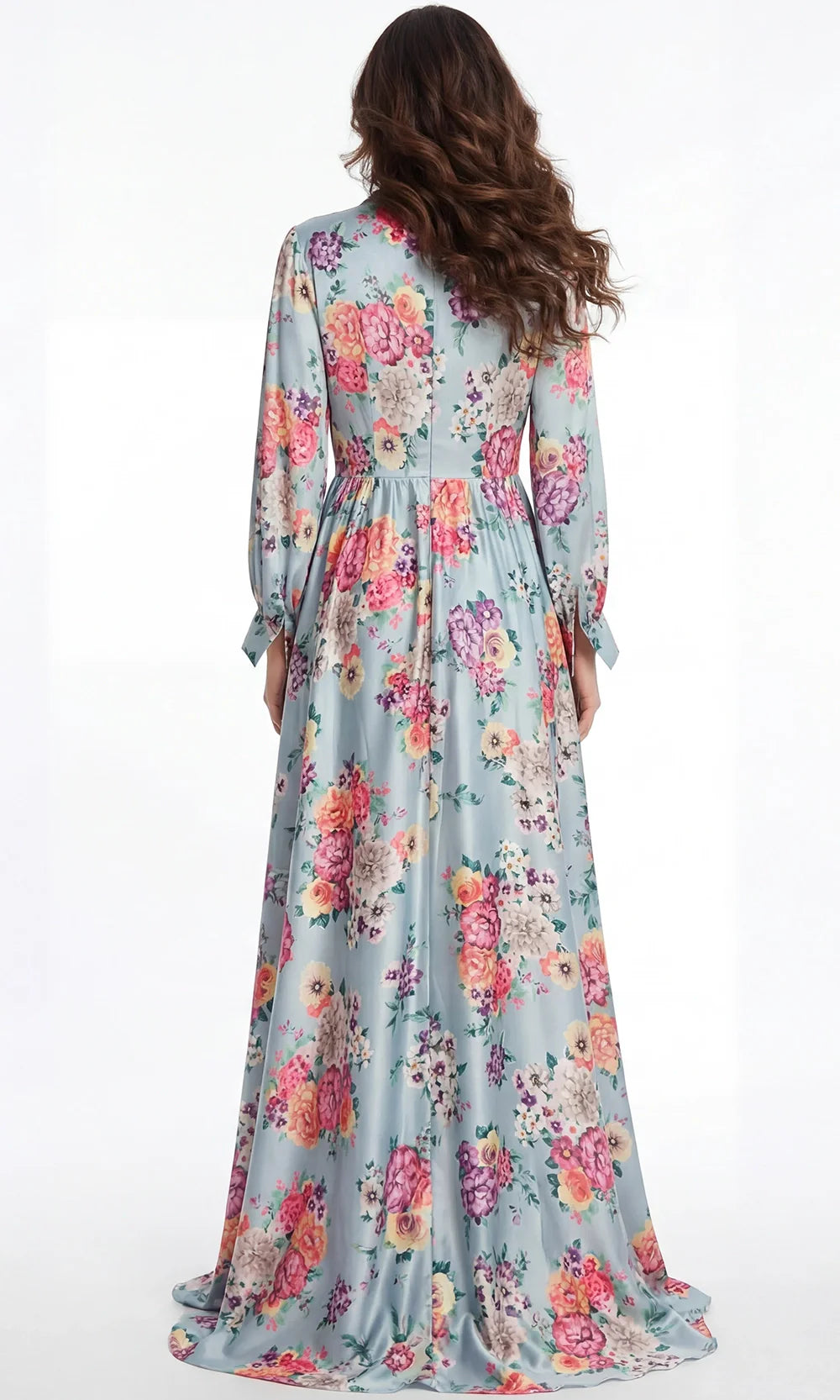 Jovani 49470 - Allover Floral Long Sleeve Gown with Waist Tie Mother of the Bride Dresses  in Print  