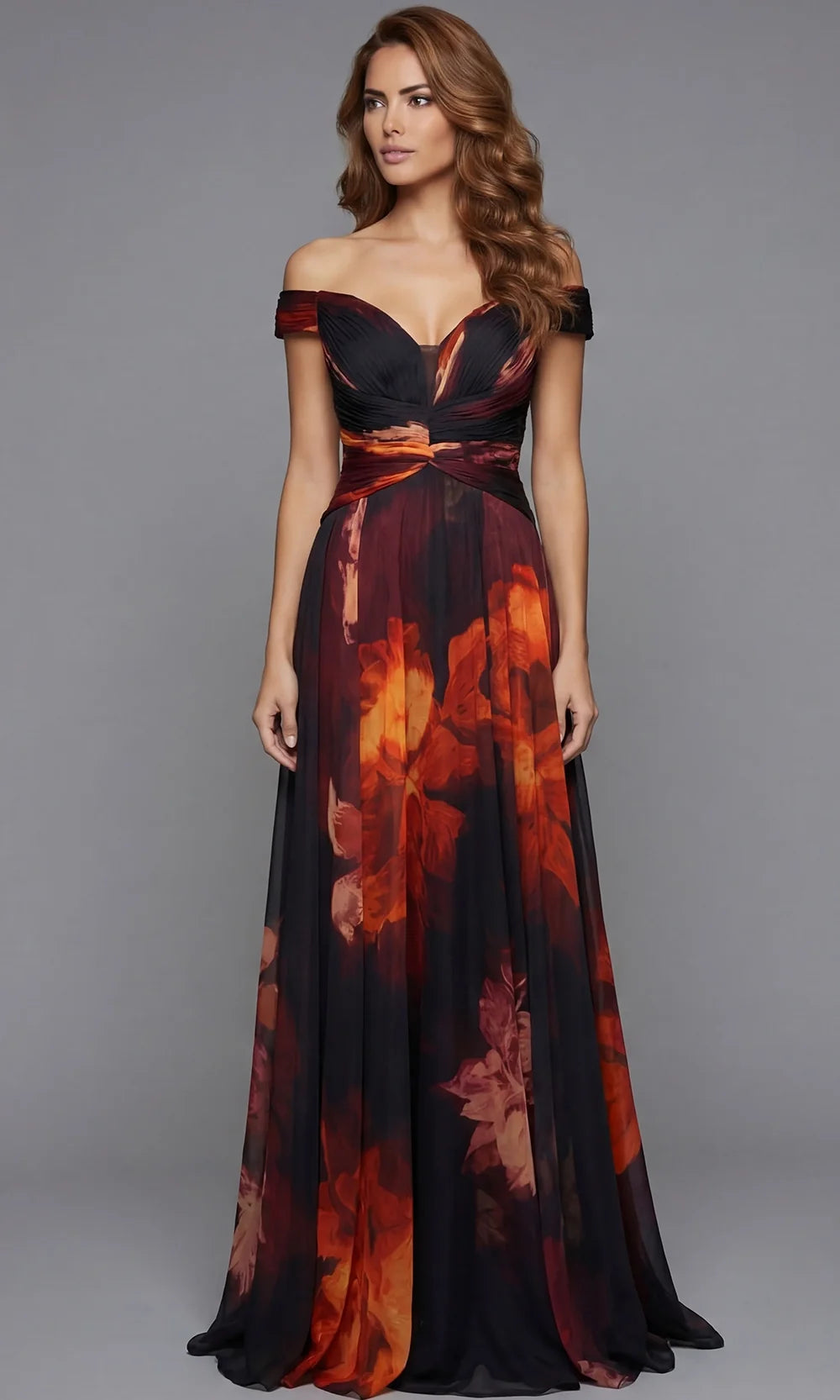 Jovani 49473 - Printed Floral A-Line Chiffon Gown Special Occasion Dress In Print
