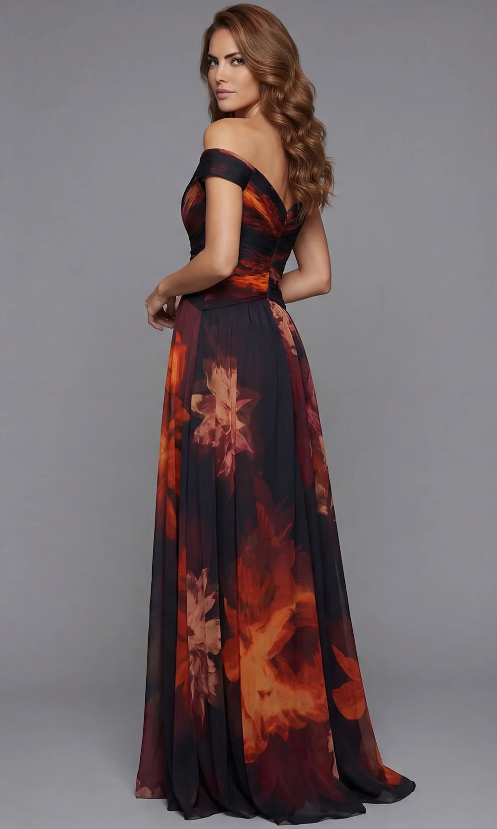 Jovani 49473 - Off Shoulder Printed Gown with Ruched Bodice Evening Dresses  in Print  