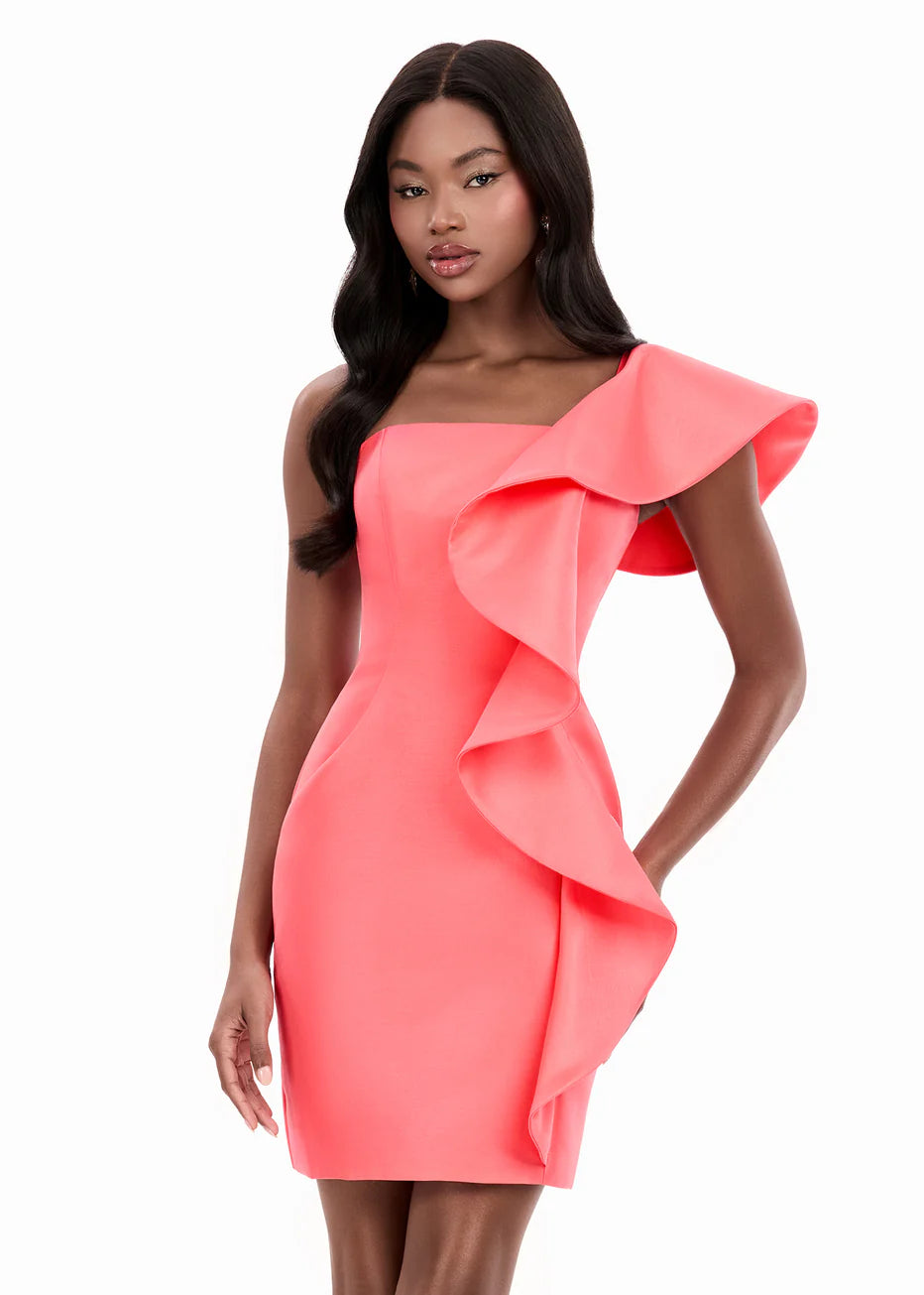 Ashley Lauren 4947 - Asymmetric Mikado Ruffle Dress