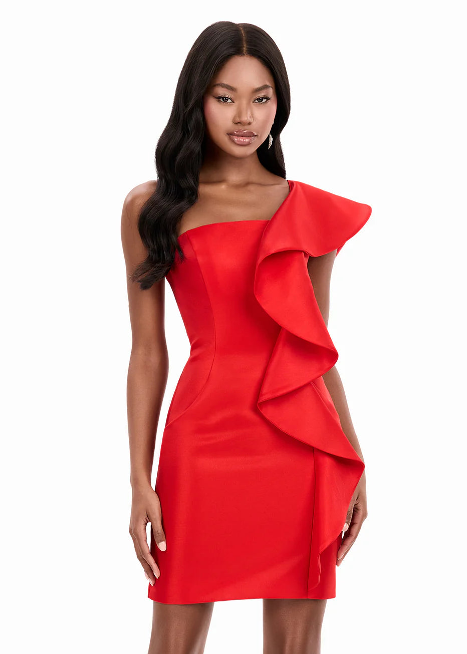 Ashley Lauren 4947 - Asymmetric Mikado Ruffle Dress