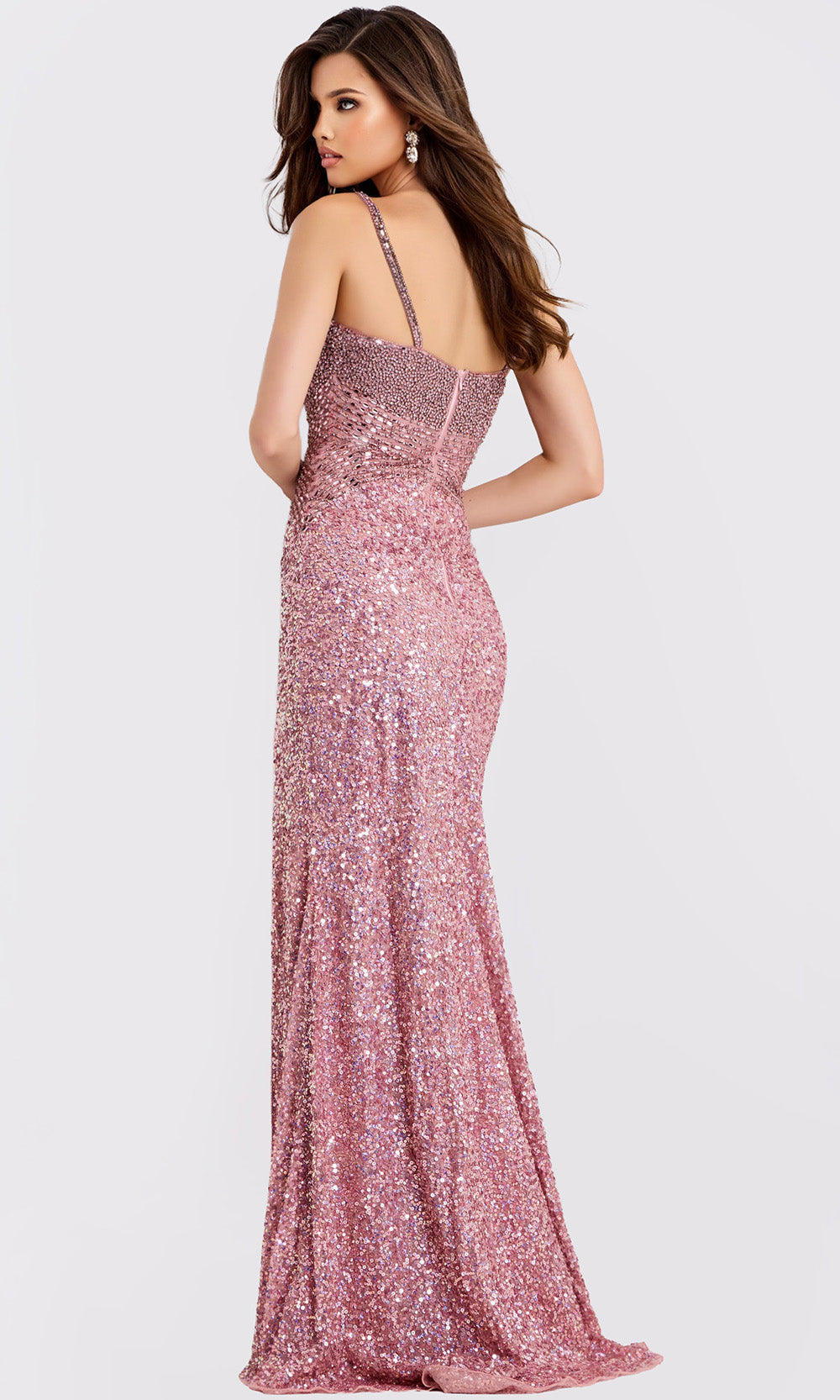 Jovani 49486 - High Slit Sequin Embellished Sheath Prom Gown