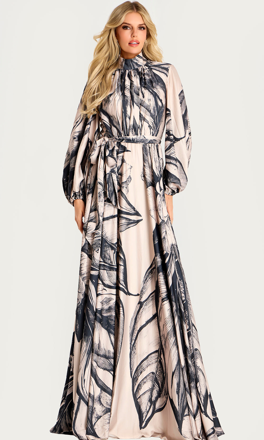 jovani 49500 - bishop sleeve floral print gown