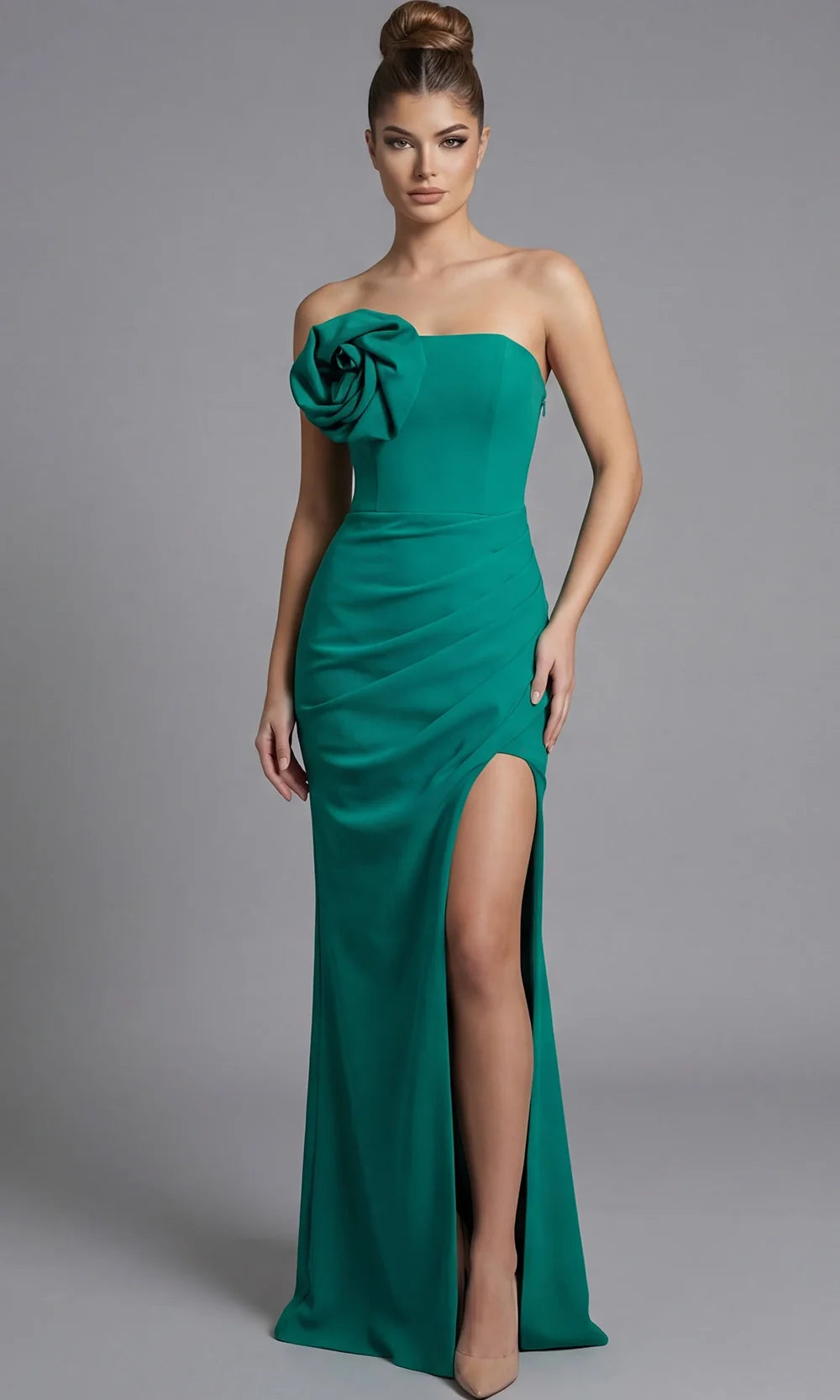 Jovani 49505 - Strapless 3D Rosette Column Evening Gown Special Occasion Dress In Green