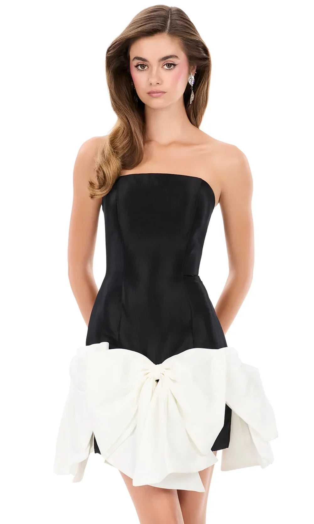Ashley Lauren 4950 - Straight Neckline Fitted Dress with Sculpted Bows Special Occasion Dress in Black White