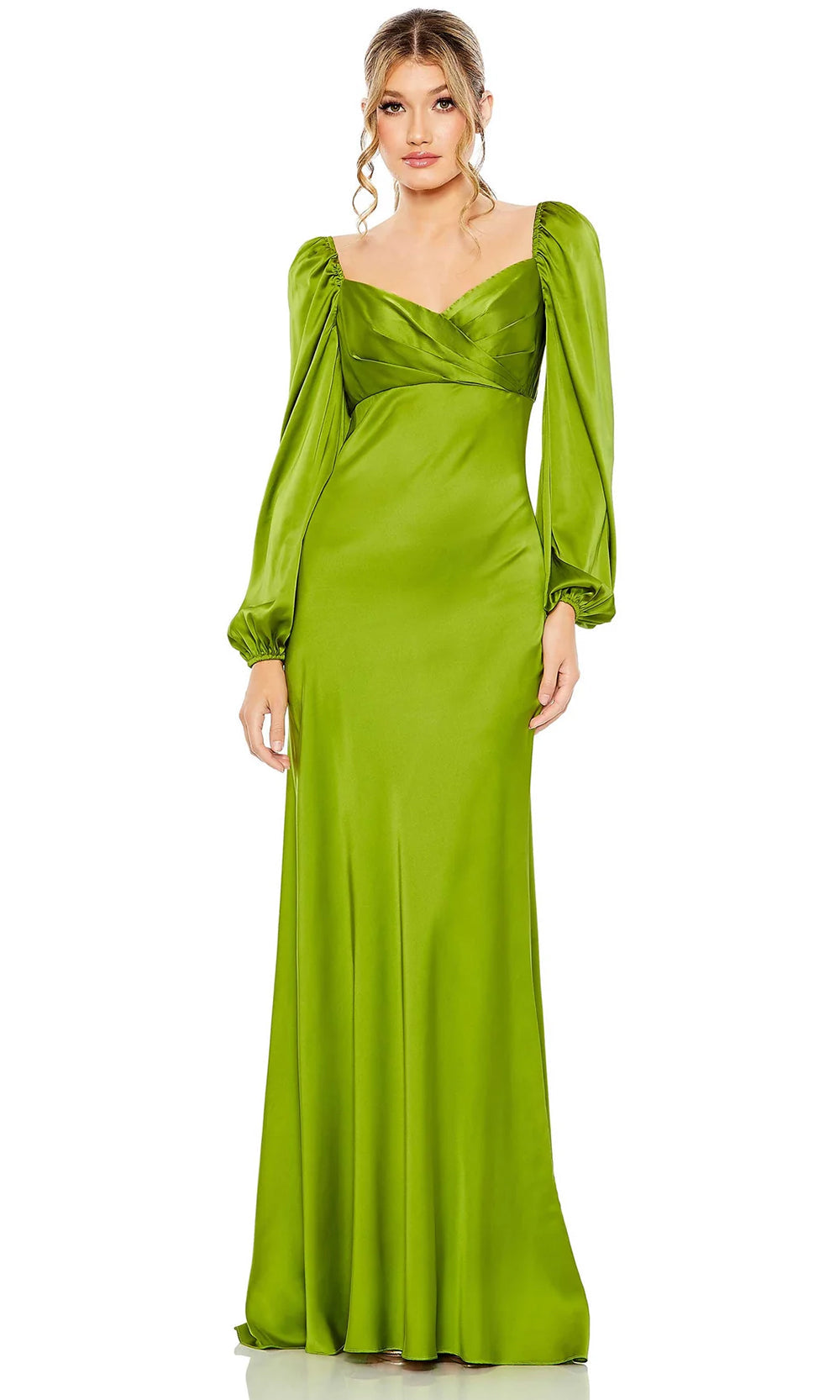 Ieena Duggal 495191 - Empire Charmeuse Long Gown Special Occasion Dresses 0 /Apple Green