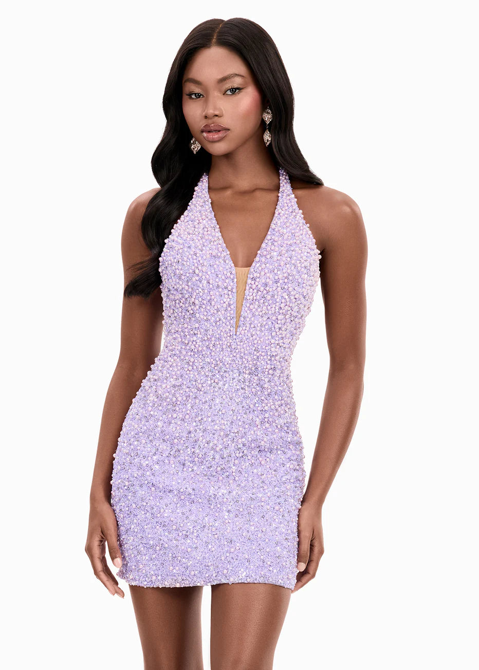 Ashley Lauren 4956 - Open Back Fully Beaded Short Dress