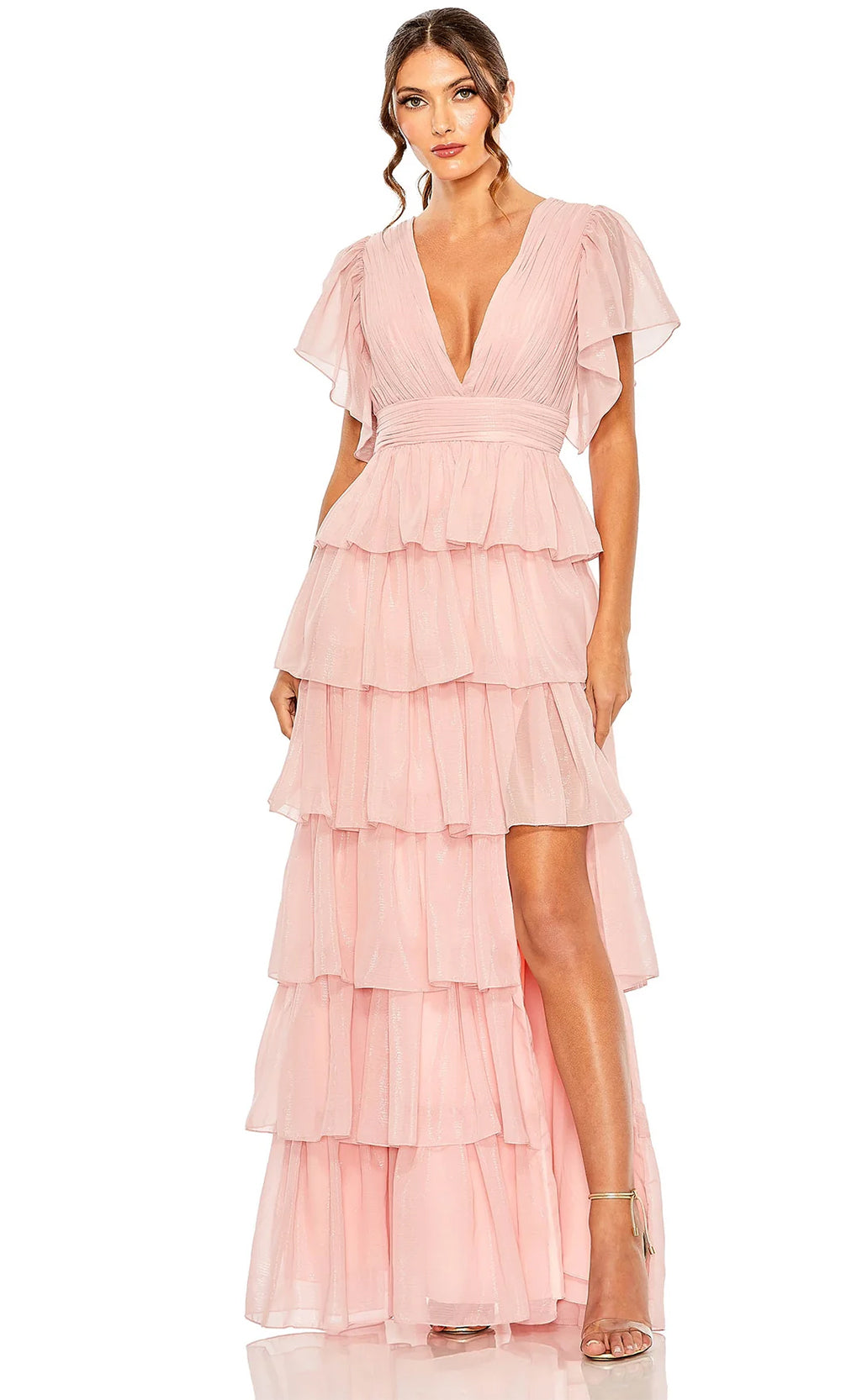 Ieena Duggal 49595 - Ruffle Tiered Long Dress Special Occasion Dresses 0 /Petal Pink