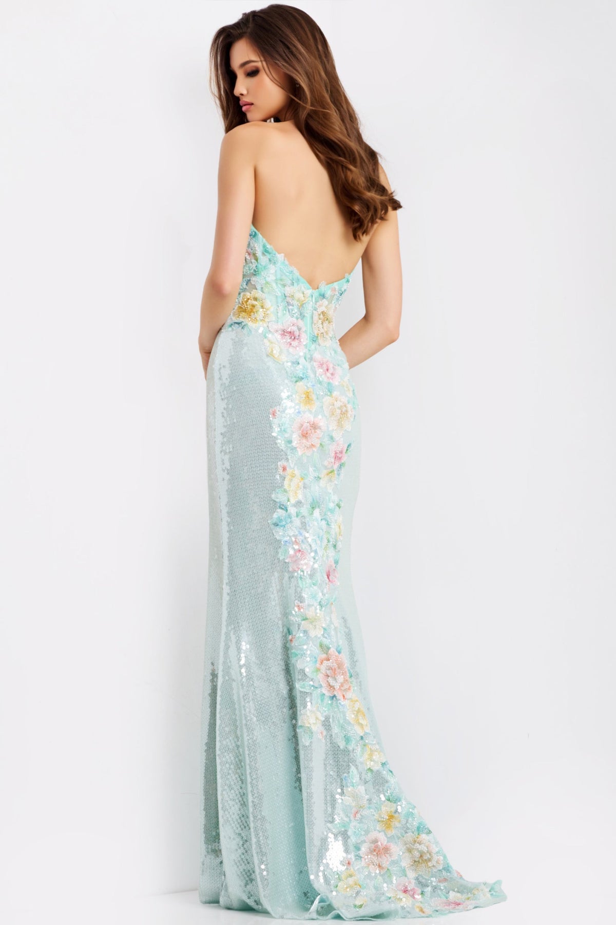 Jovani 49627 - Strapless Floral Embellished Dress with Sequin Prom Dresses in In Green