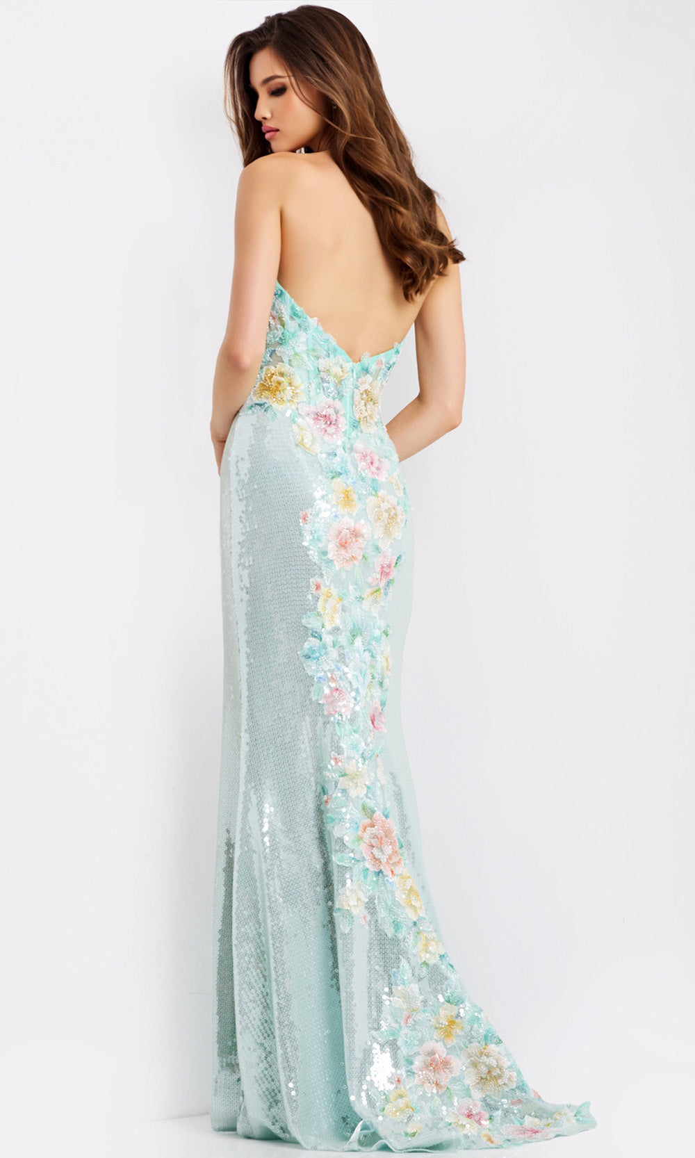 Jovani 49627 - Strapless Floral Embellished Dress with Sequin