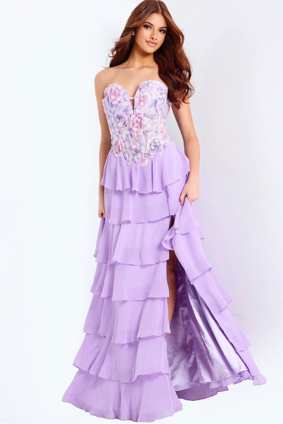 Jovani 49628 - Tiered Sweetheart Floral Prom Gown Prom Dresses in In Purple