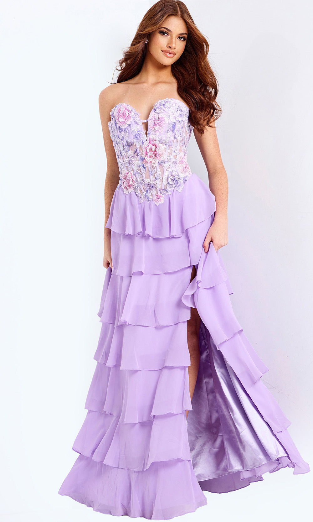 Jovani 49628 - Tiered Sweetheart Floral Prom Gown