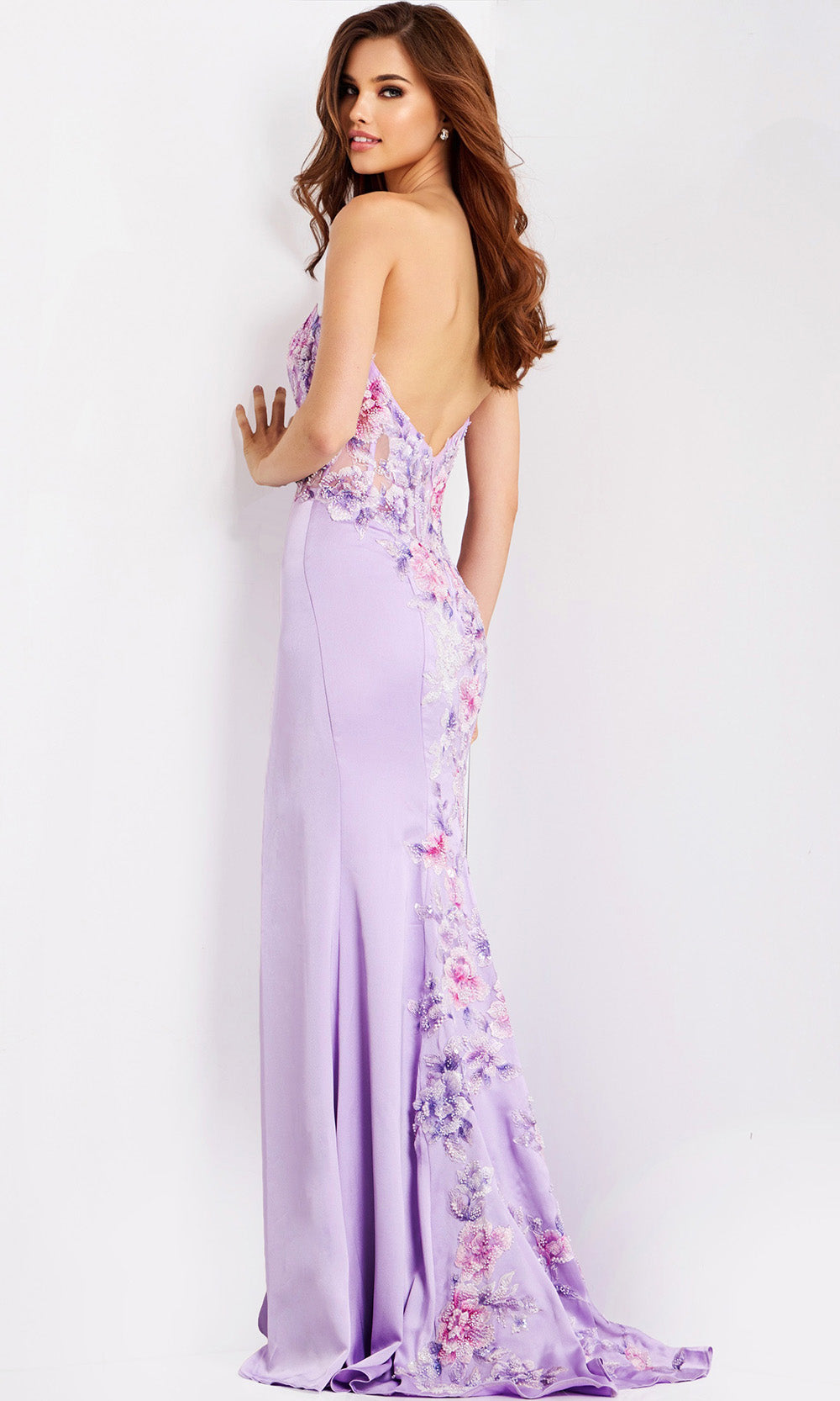 Jovani 49629 - Embroidered Open Back Sheath Dress