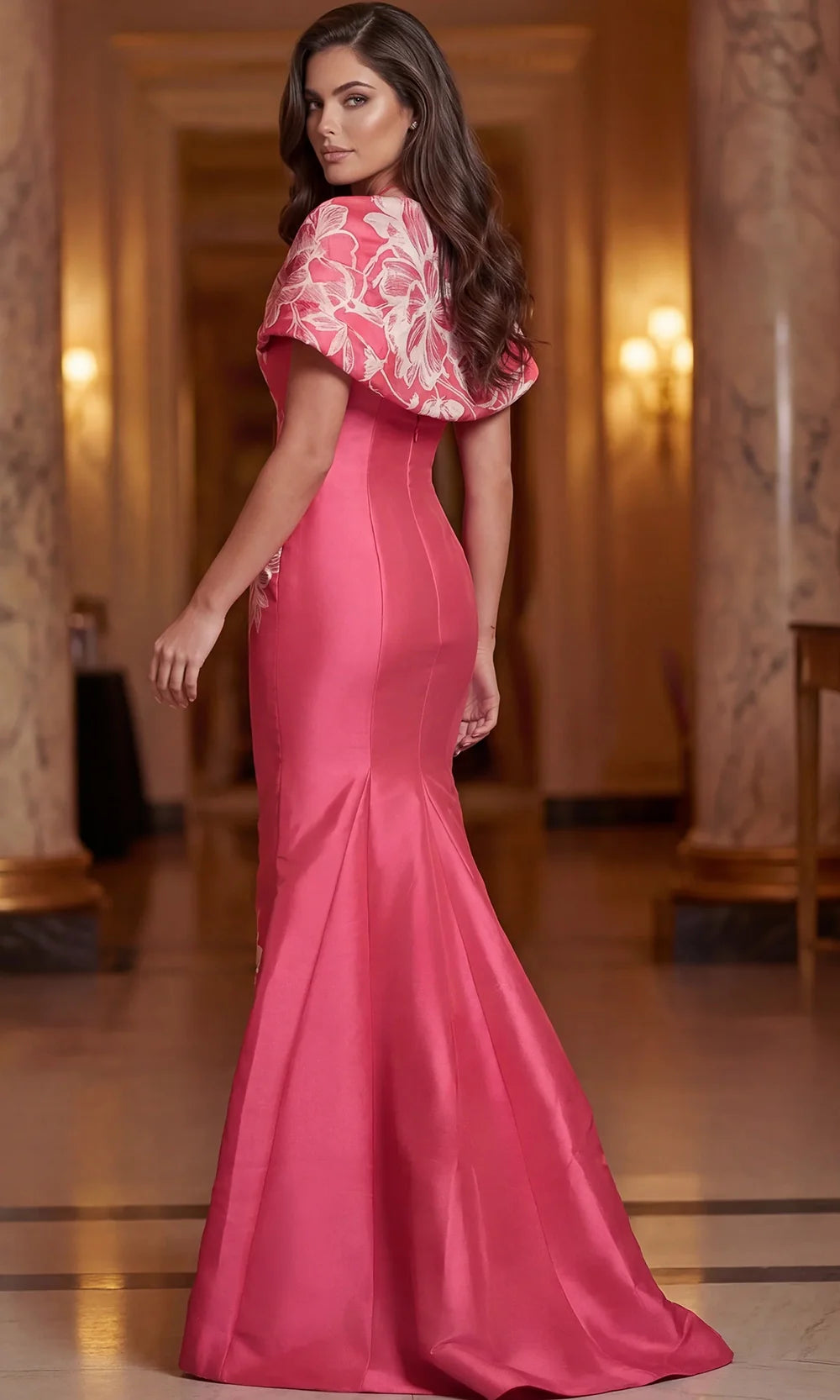 Jovani 49641 - Floral Off Shoulder Flared Gown Pageant Dresses  in Fuchsia  