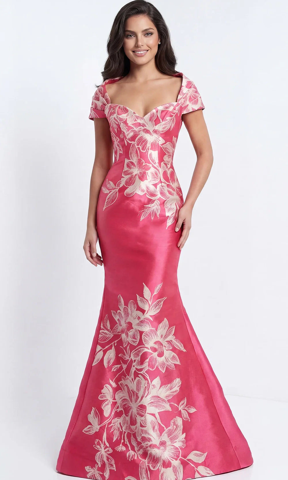 Jovani 49641 - Floral Off Shoulder Flared Gown Pageant Dresses  in Fuchsia  