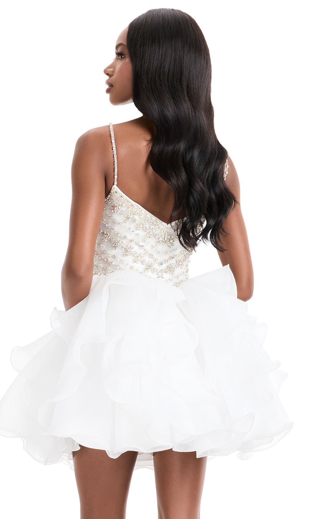 Ashley Lauren 4964 - Ruffled Organza Min i A-Lin e Dress in Ivory