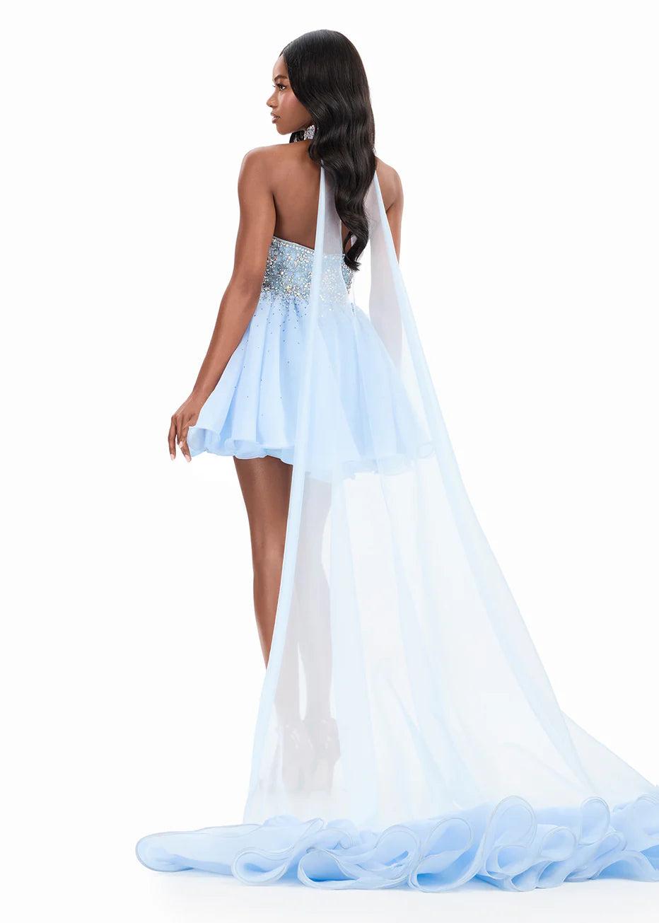 Ashley Lauren 4965 - Straight Neckline Short Organza Dress