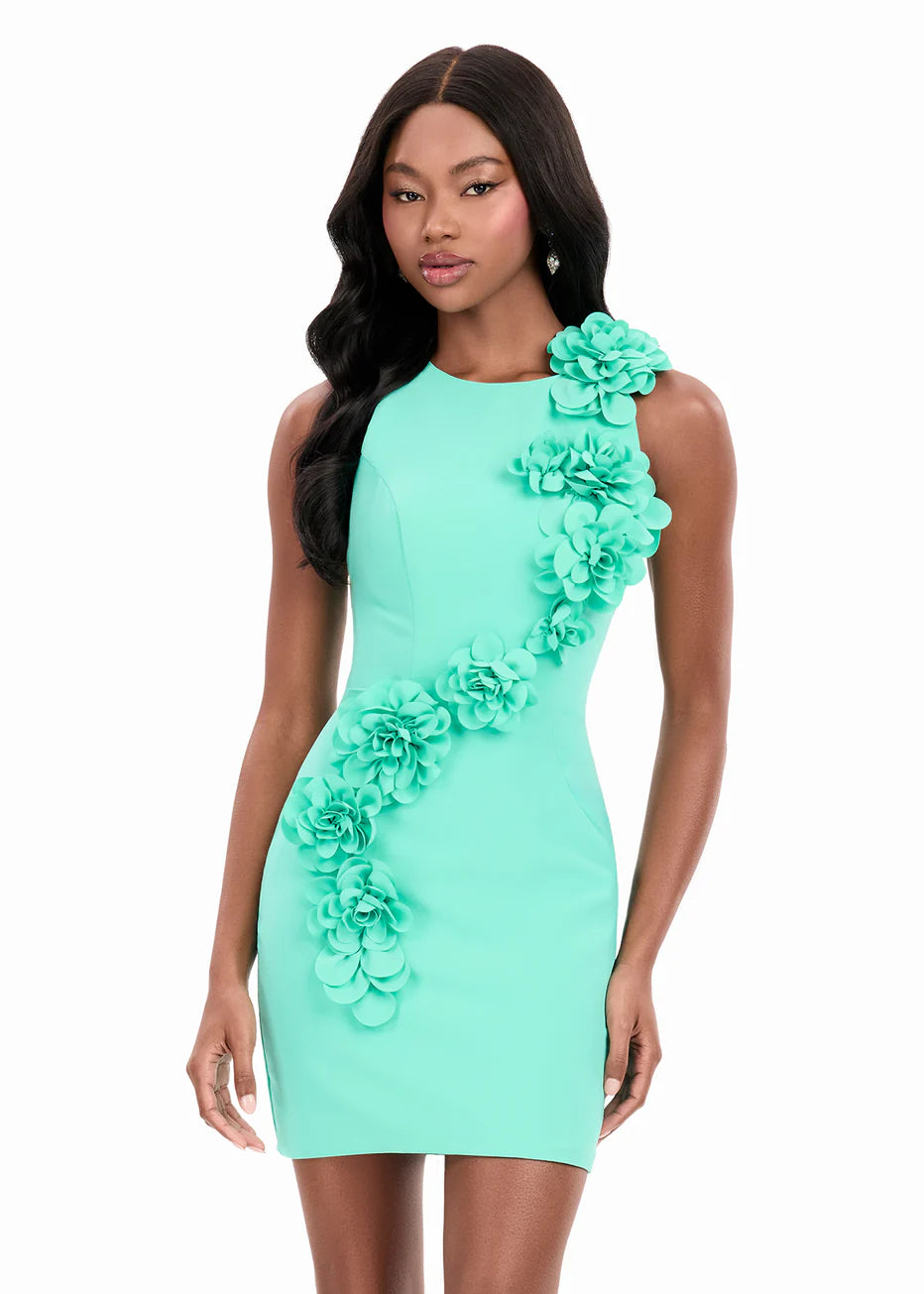 Ashley Lauren 4967 - Jewel Neck Bodycon Dress with 3D Floral