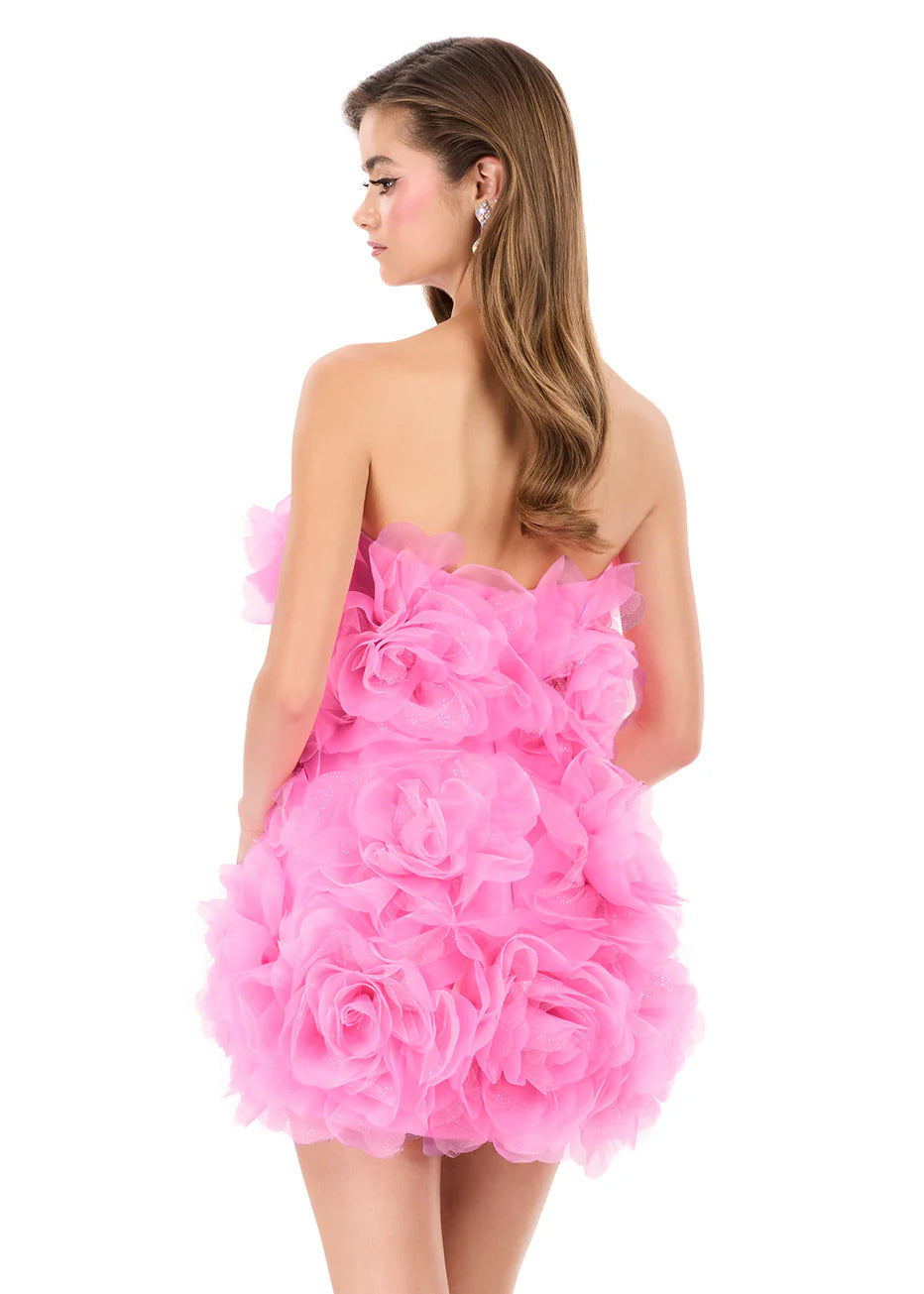 Ashley Lauren 4968 - Oversized 3D Floral Straight Neckline Dress