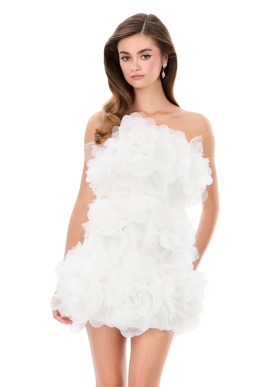 Ashley Lauren 4968 - Oversized 3D Floral Straight Neckline Dress