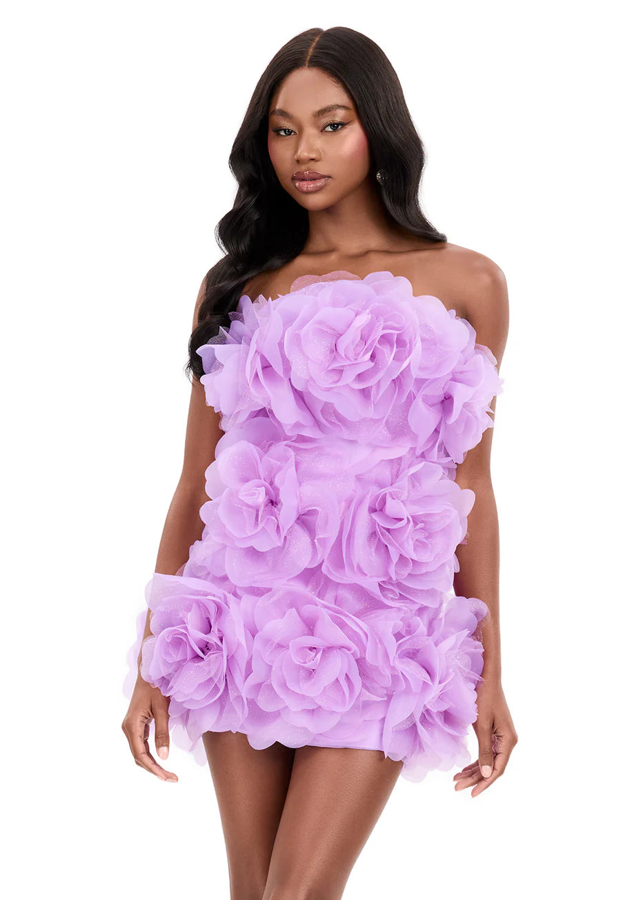 Ashley Lauren 4968 - Oversized 3D Floral Straight Neckline Dress