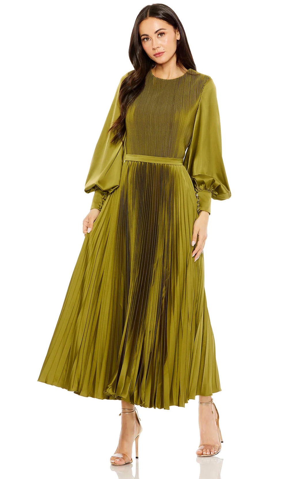 Ieena Duggal 49718 - Tea Length Pleated Dress Special Occasion Dresses 0 /Olive