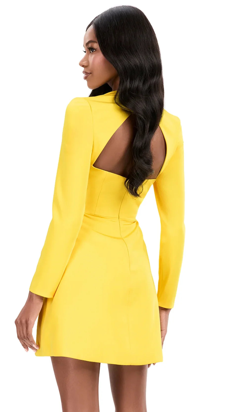 Ashley Lauren 4971 - Long Sleeve Square Neck Crepe Dress Cocktail Dresses In Yellow
