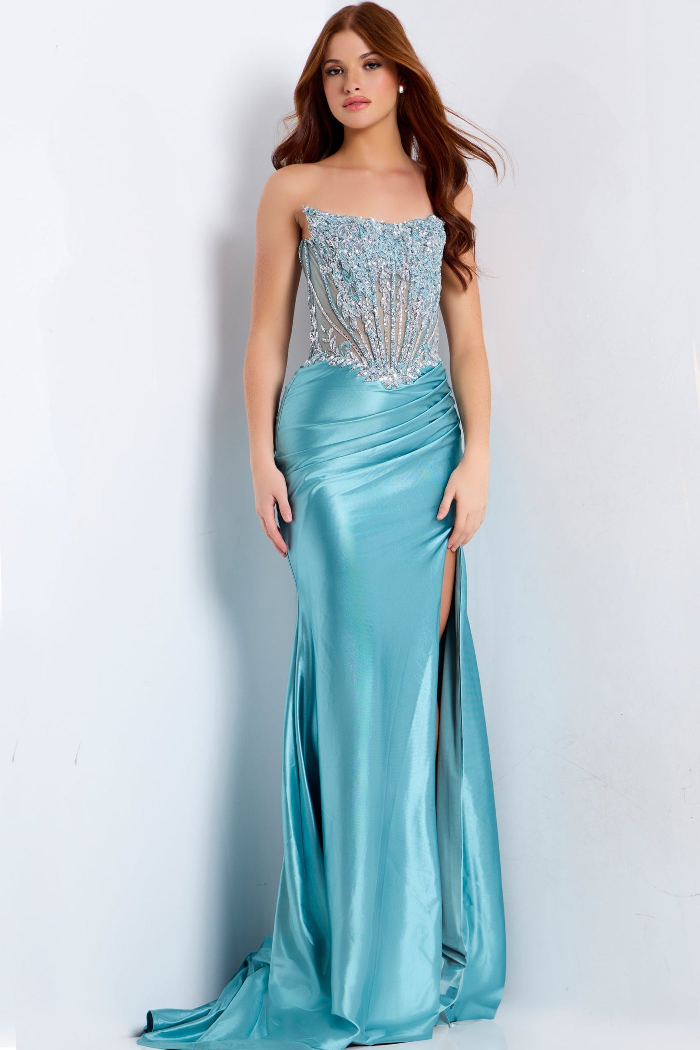 Jovani 49721 - Beaded Top Strapless Satin Dress Prom Dresses In Green