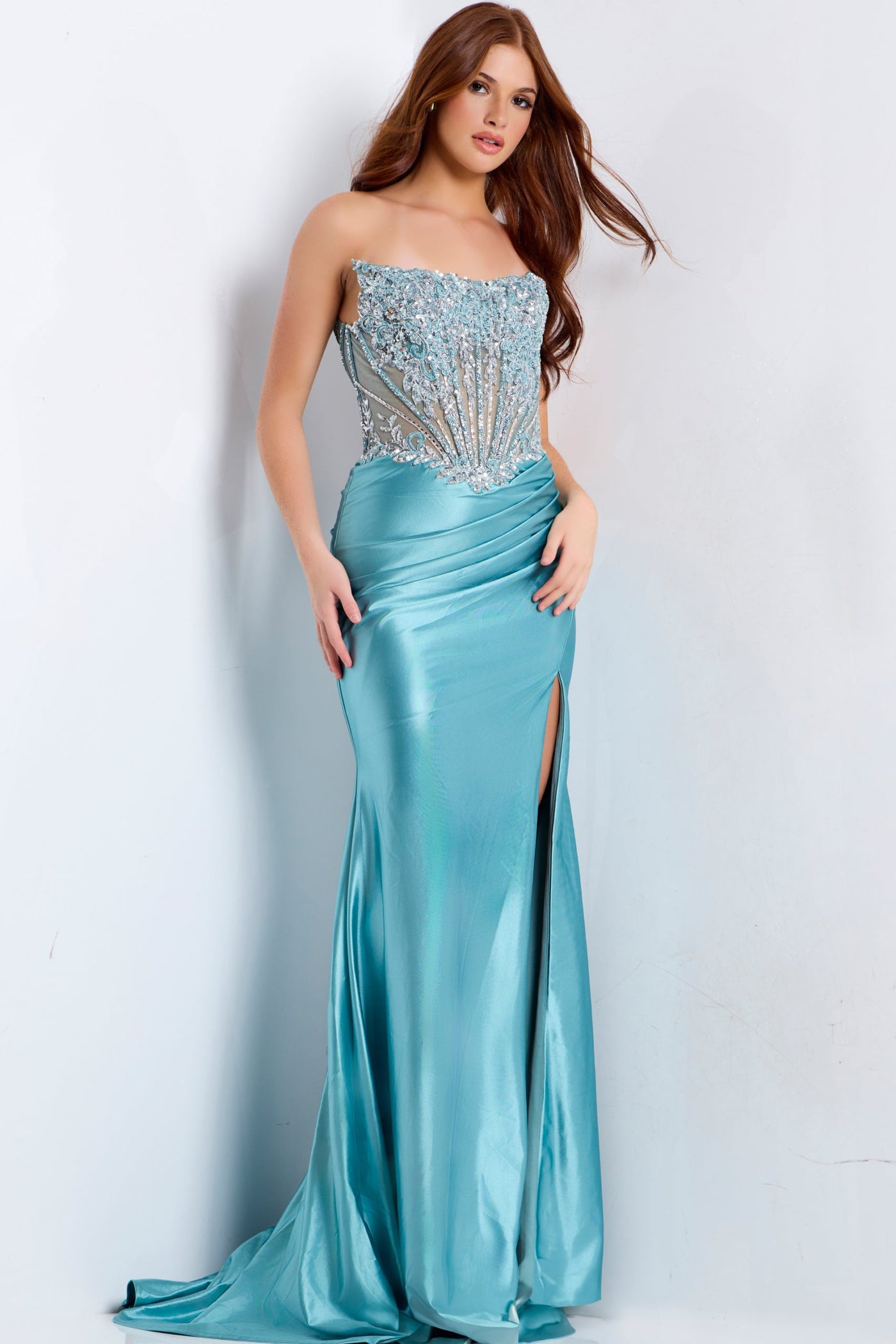 Jovani 49721 - Beaded Top Strapless Satin Dress Prom Dresses In Green