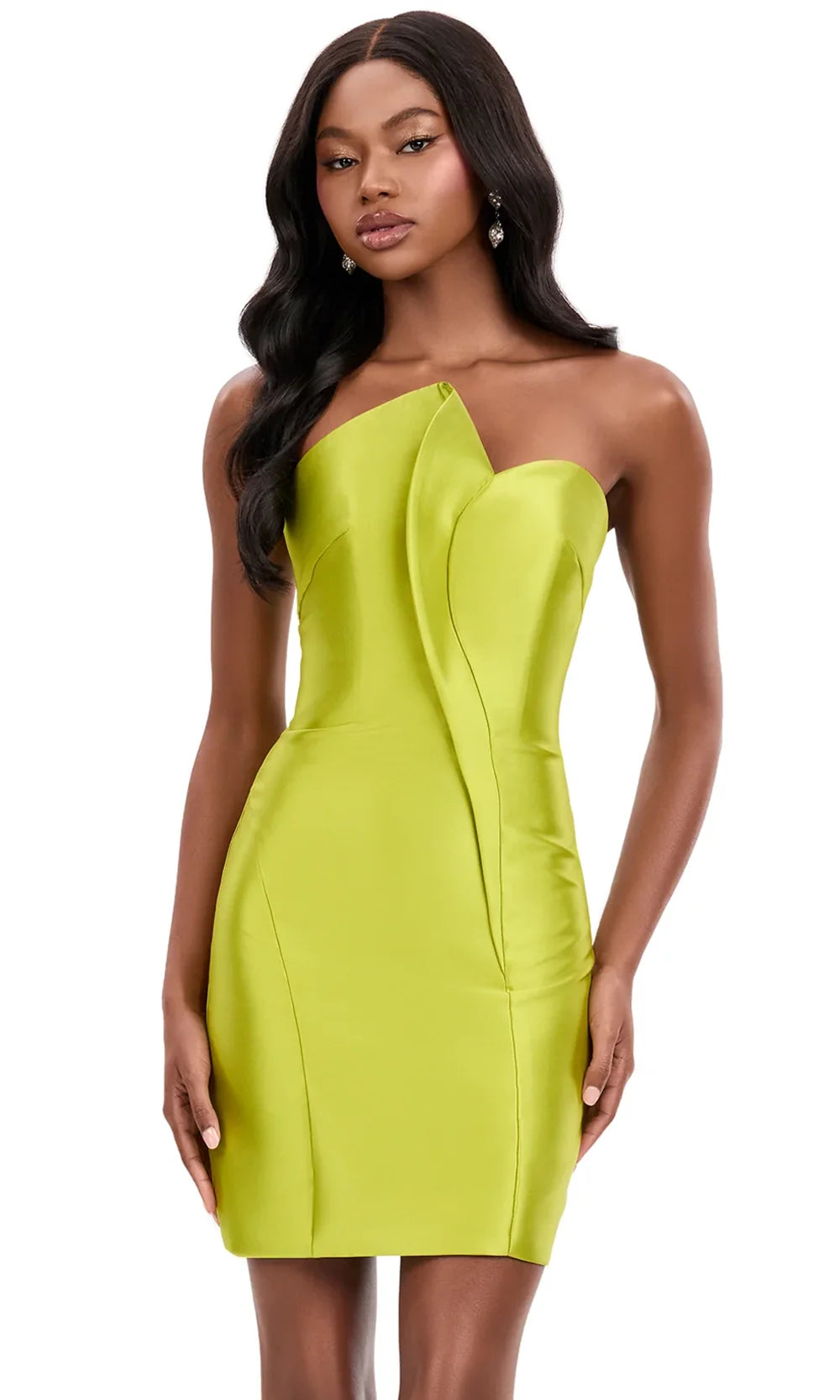 Ashley Lauren 4973 - Asymmetric Bodycon Dress with Fold Detail Cocktail Dresses in Green